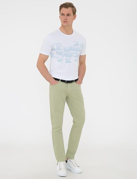 Açık Yeşil Slim Fit Keten Karışımlı Kanvas Pantolon - 50233255193