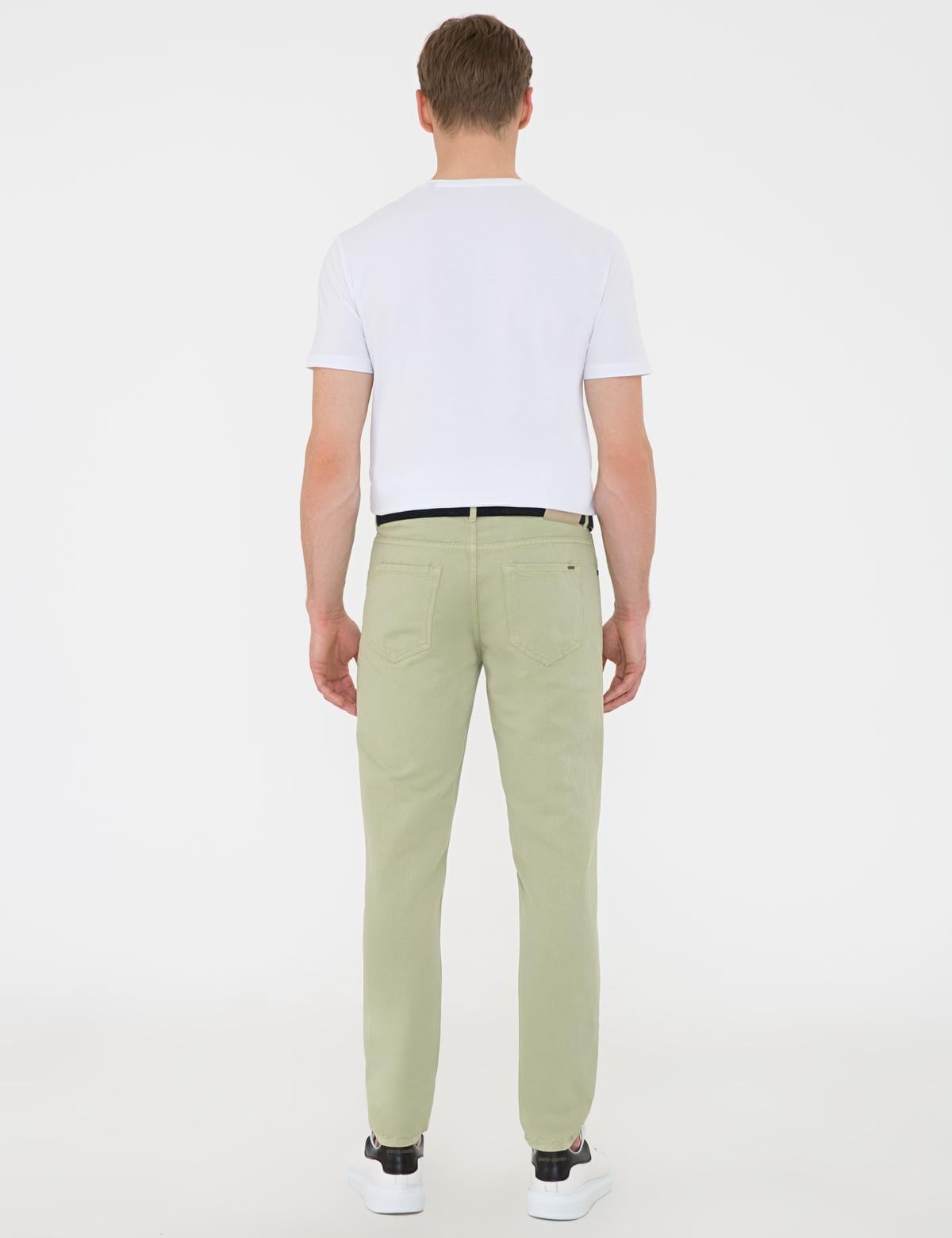 Açık Yeşil Slim Fit Keten Karışımlı Kanvas Pantolon - 50233255193