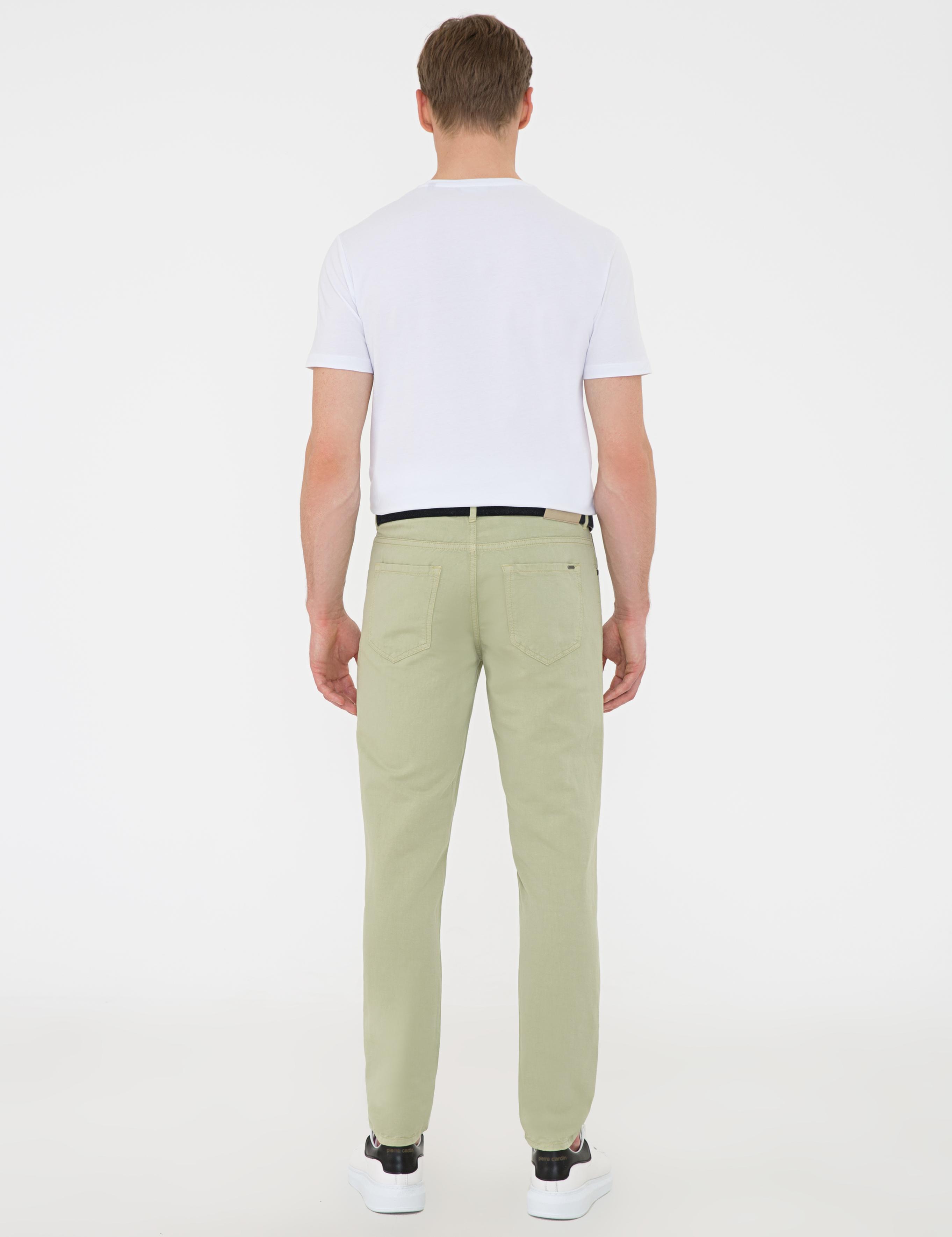 Açık Yeşil Slim Fit Keten Karışımlı Kanvas Pantolon