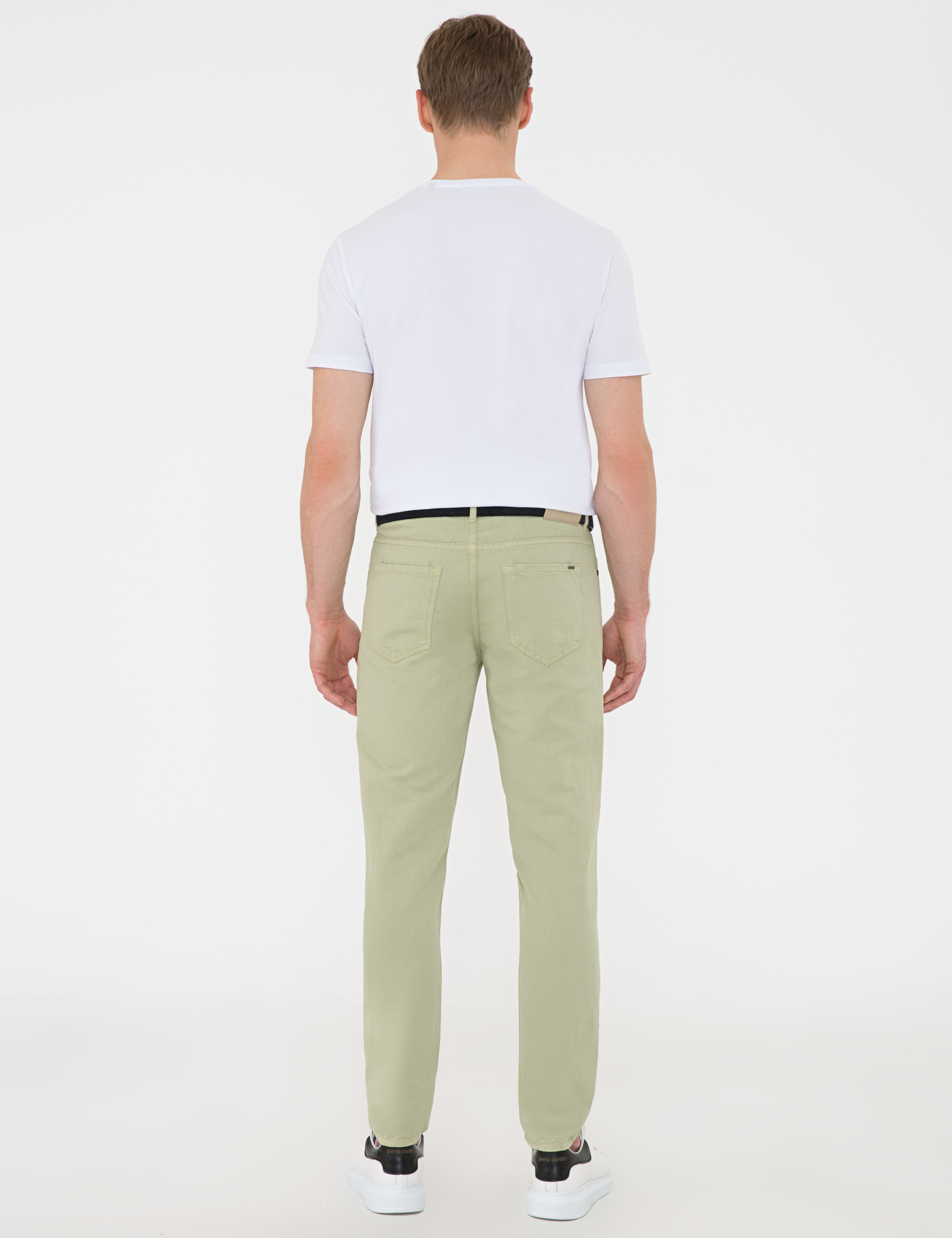 Açık Yeşil Slim Fit Keten Karışımlı Kanvas Pantolon - Image 3