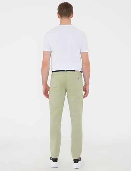 Açık Yeşil Slim Fit Keten Karışımlı Kanvas Pantolon - 50233255193