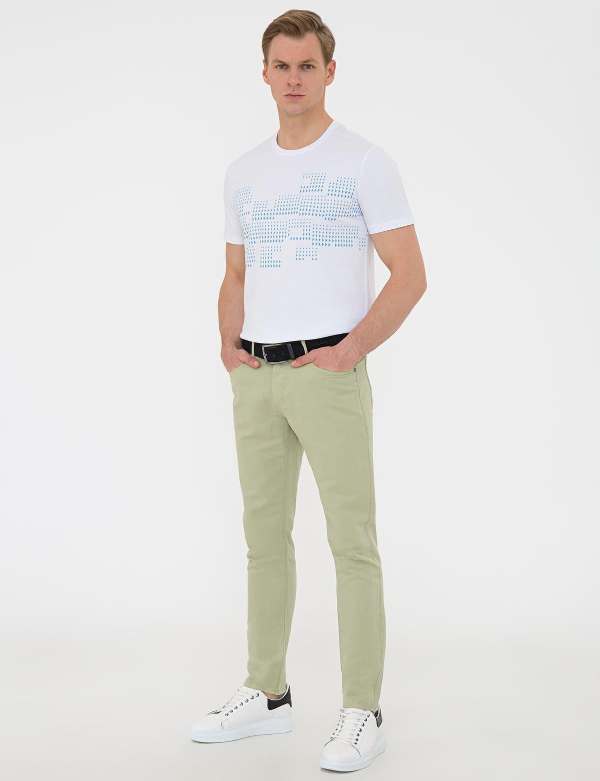 Açık Yeşil Slim Fit Keten Karışımlı Kanvas Pantolon - 50233255193