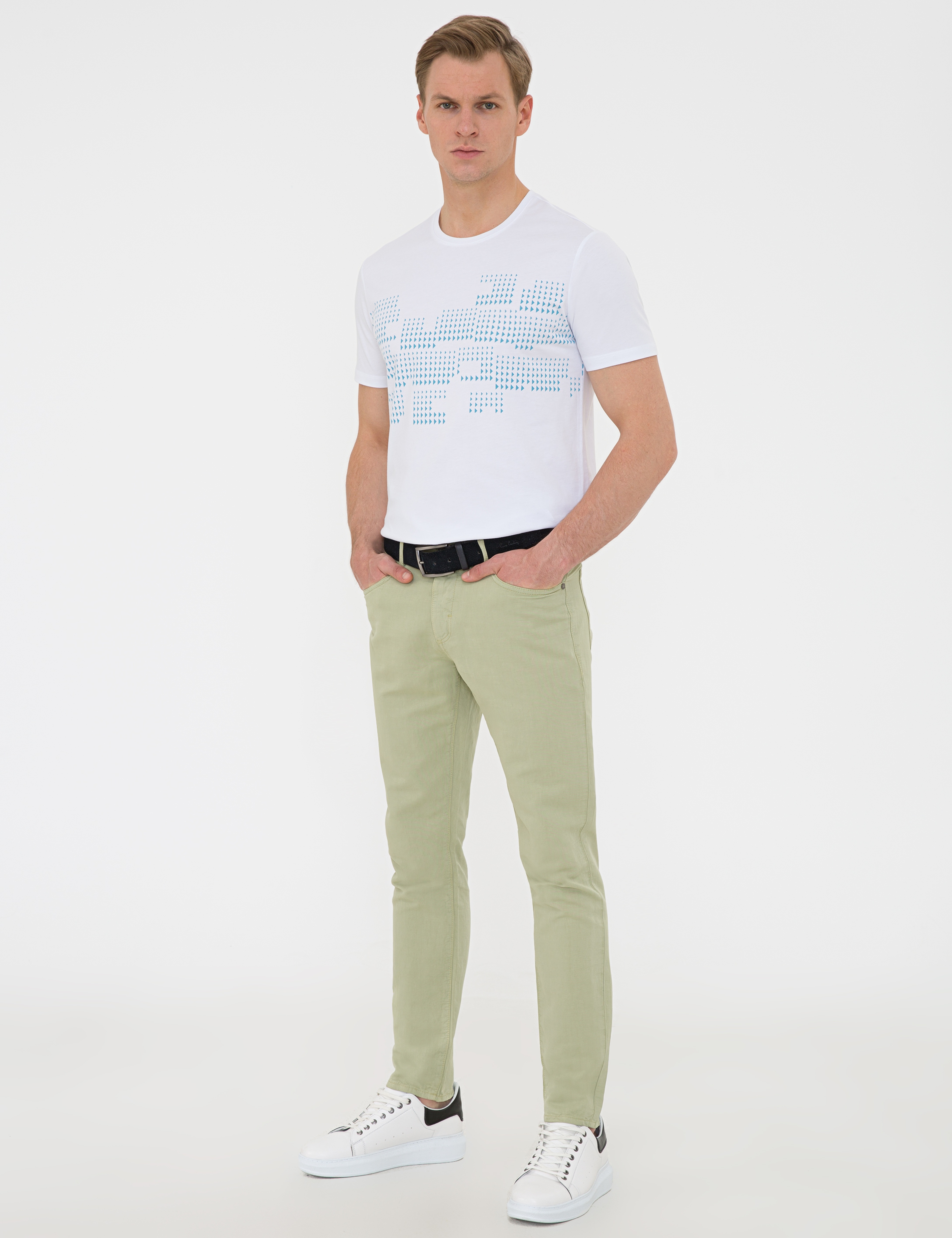 Açık Yeşil Slim Fit Keten Karışımlı Kanvas Pantolon - Image 2