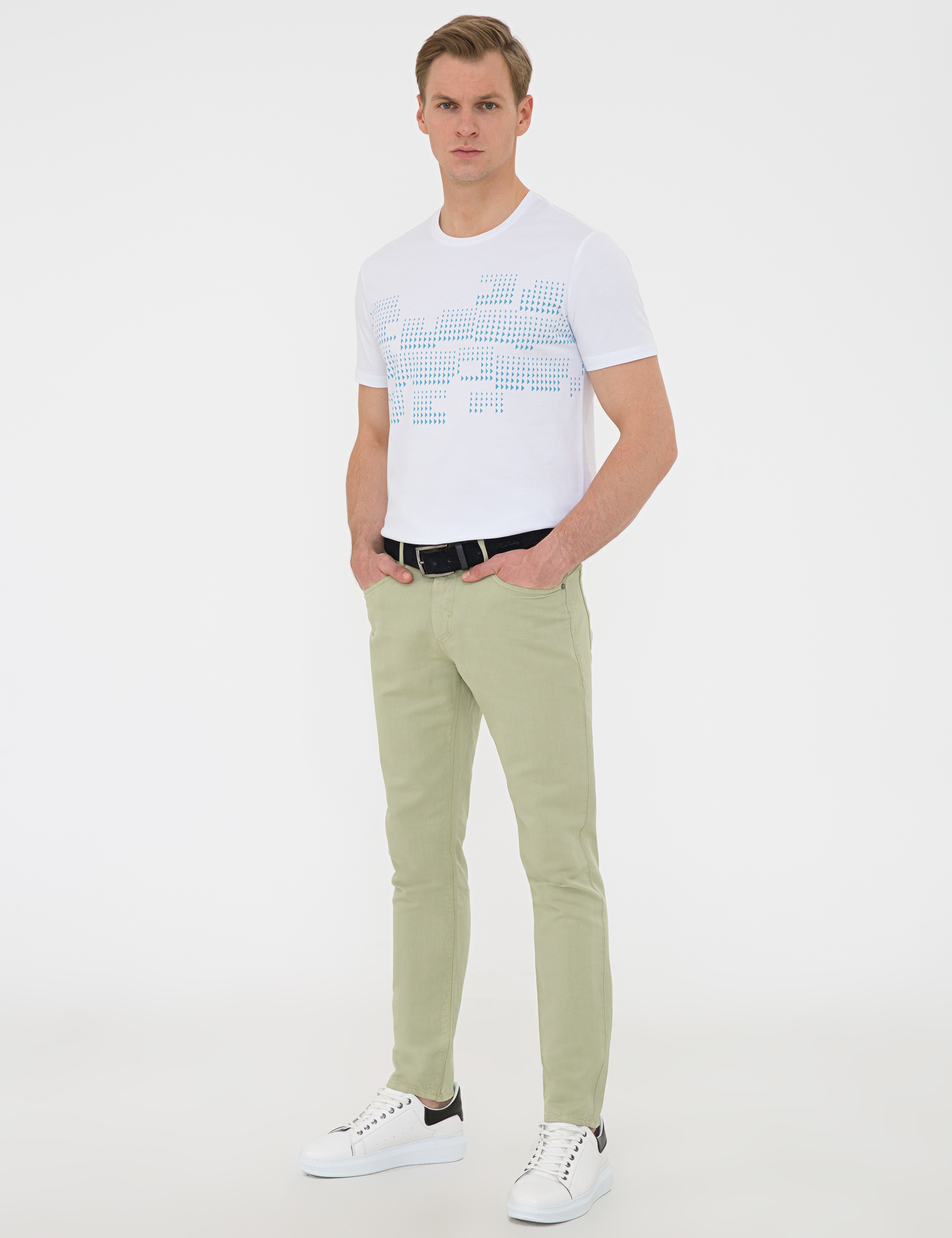 Açık Yeşil Slim Fit Keten Karışımlı Kanvas Pantolon