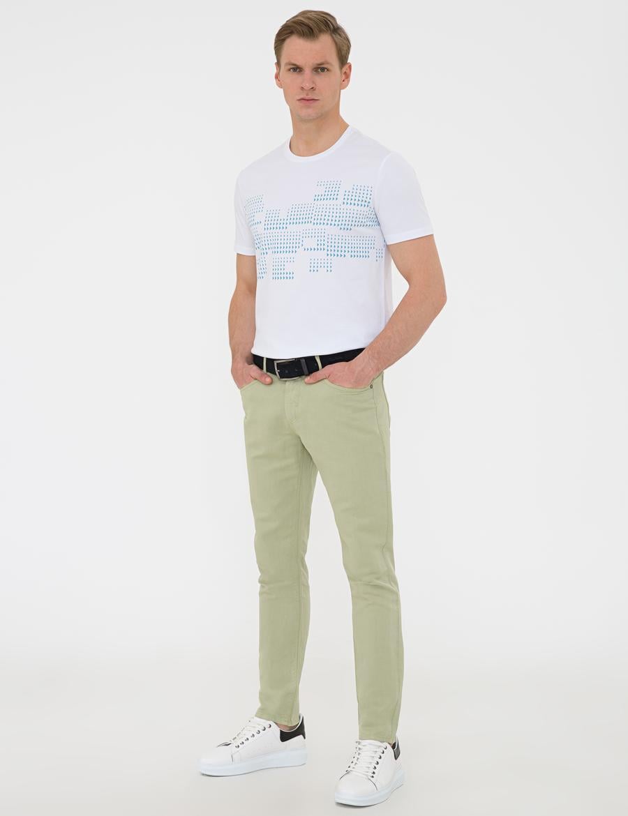 Açık Yeşil Slim Fit Keten Karışımlı Kanvas Pantolon