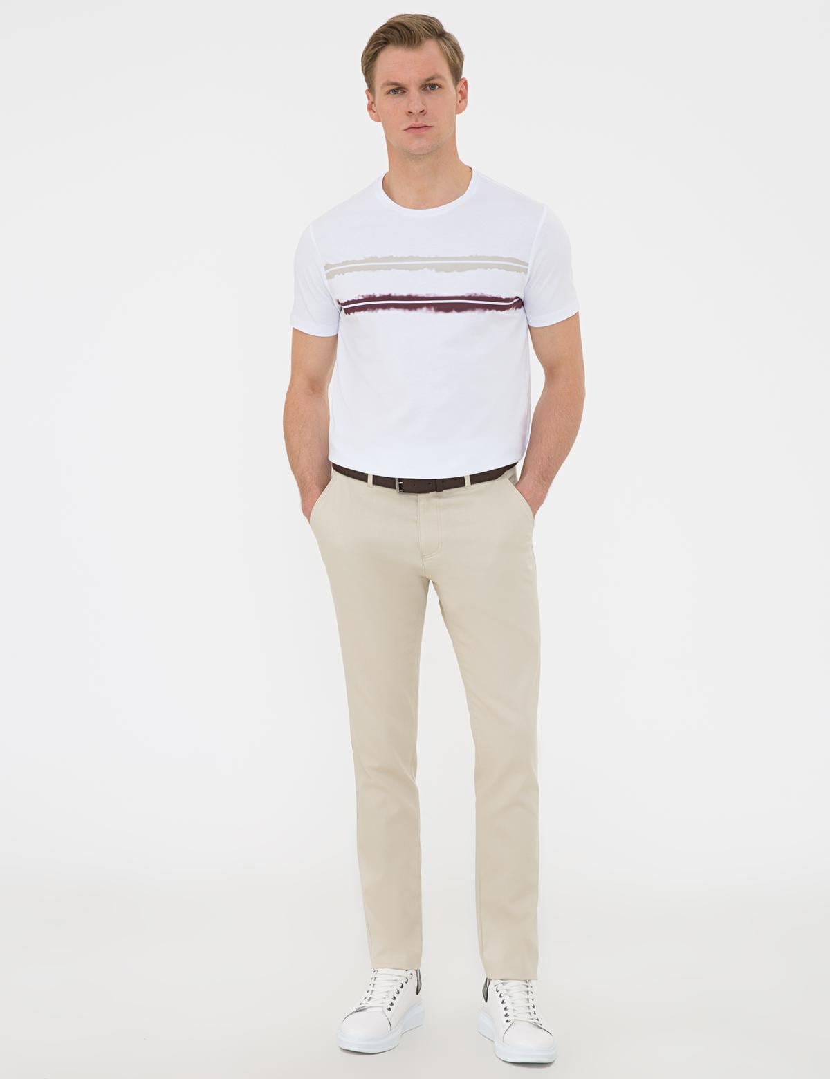 Bej Slim Fit Kanvas Pantolon