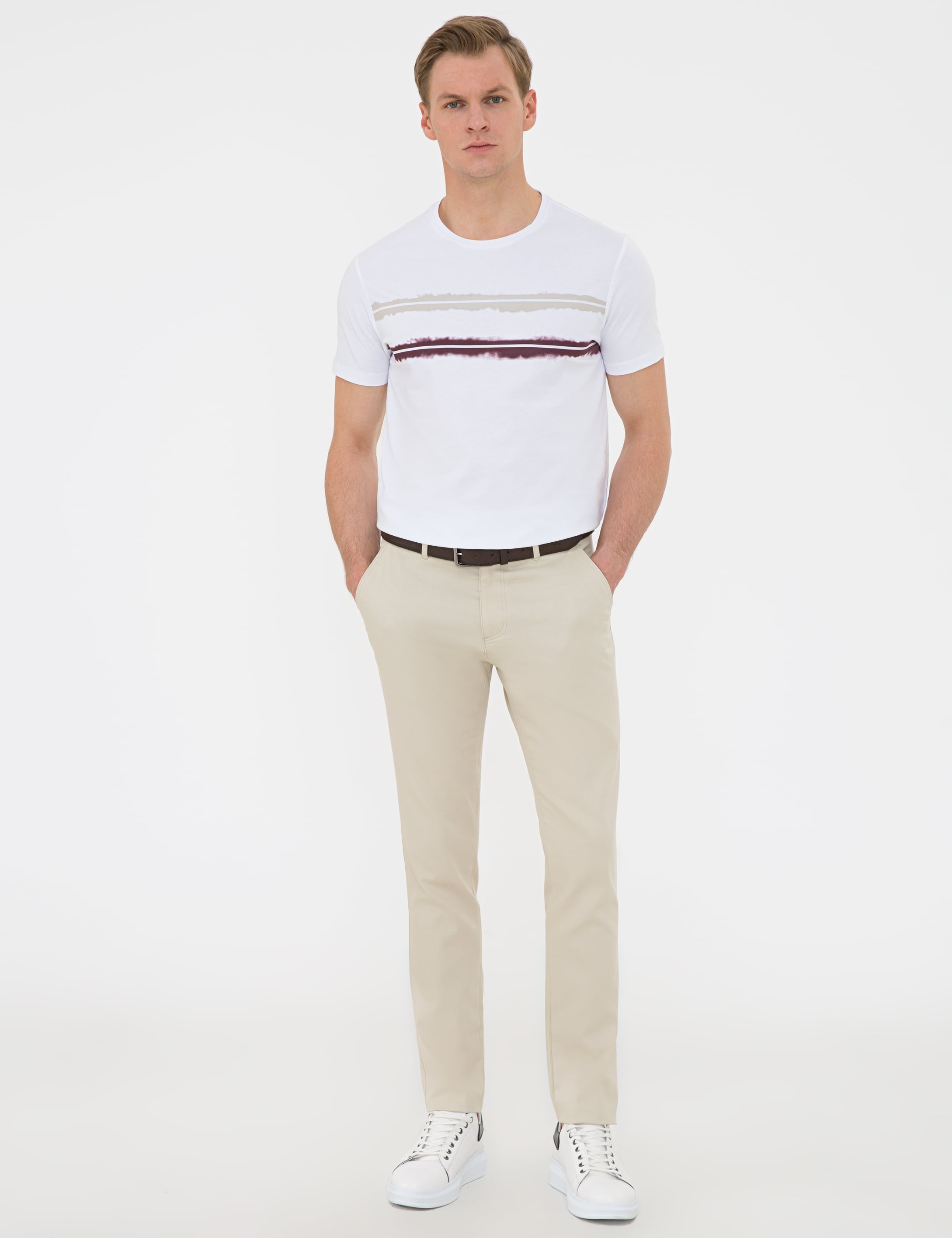 Bej Slim Fit Kanvas Pantolon