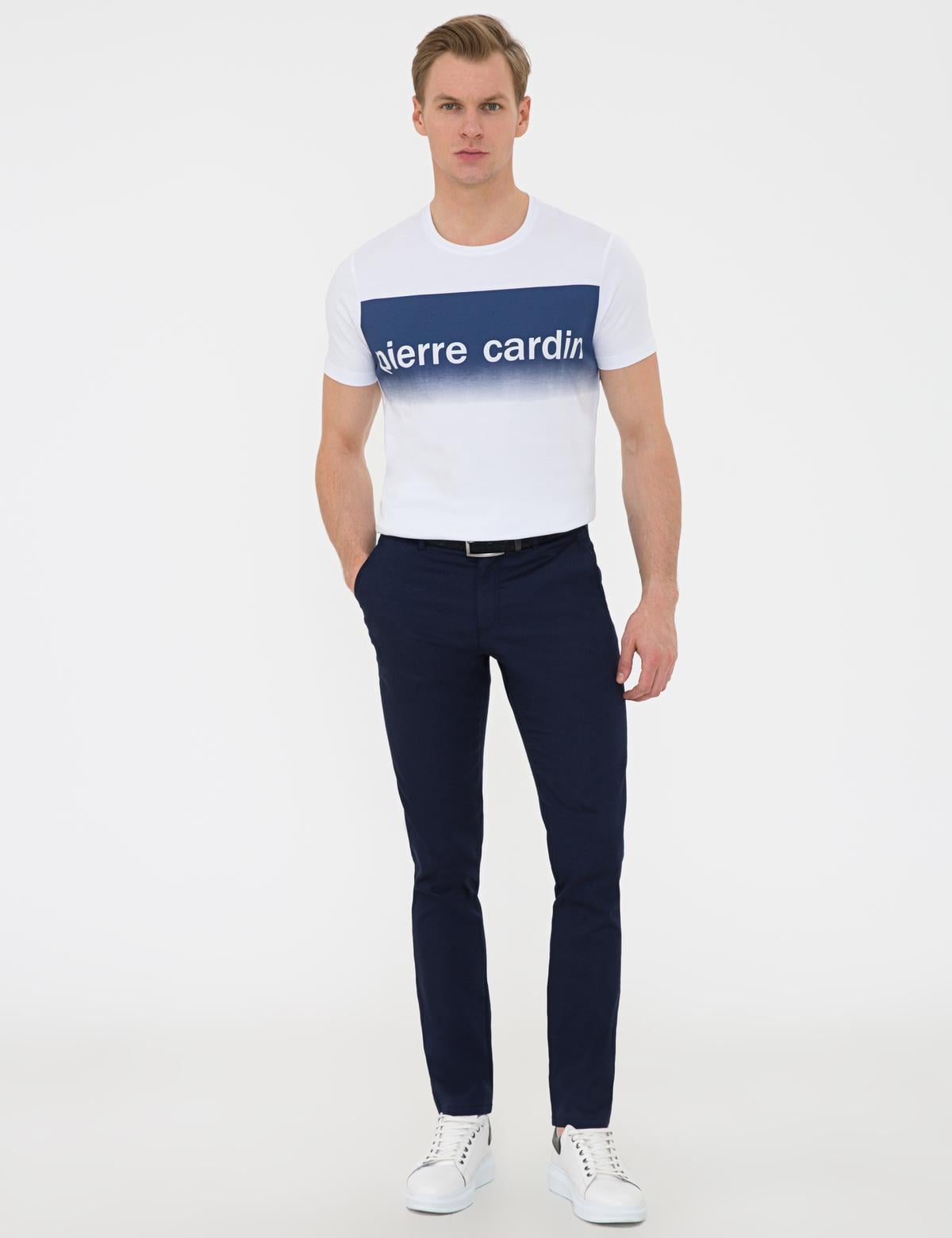 Açık Lacivert Slim Fit Keten Karışımlı Chino Pantolon