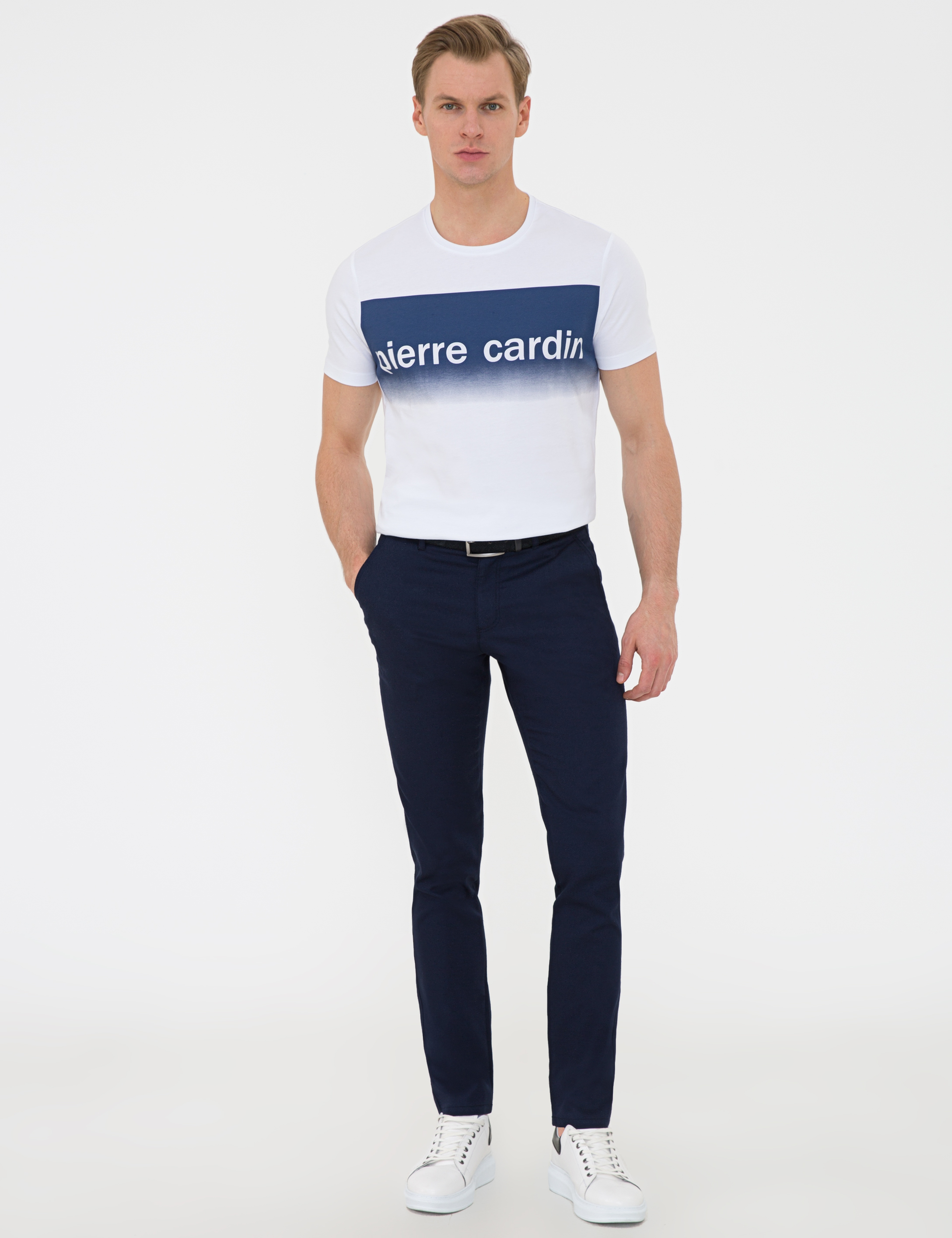 Açık Lacivert Slim Fit Keten Karışımlı Chino Pantolon