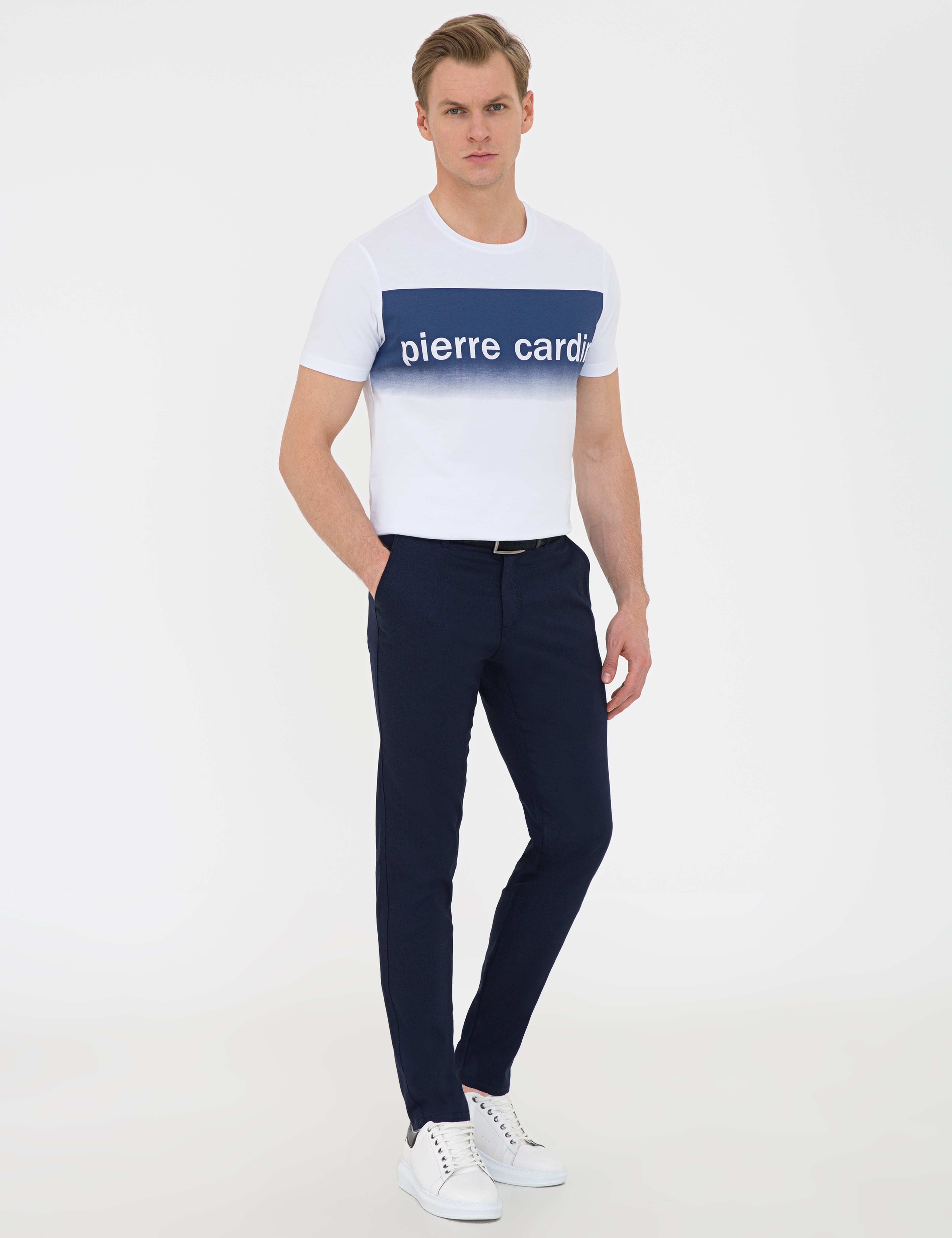 Açık Lacivert Slim Fit Keten Karışımlı Chino Pantolon