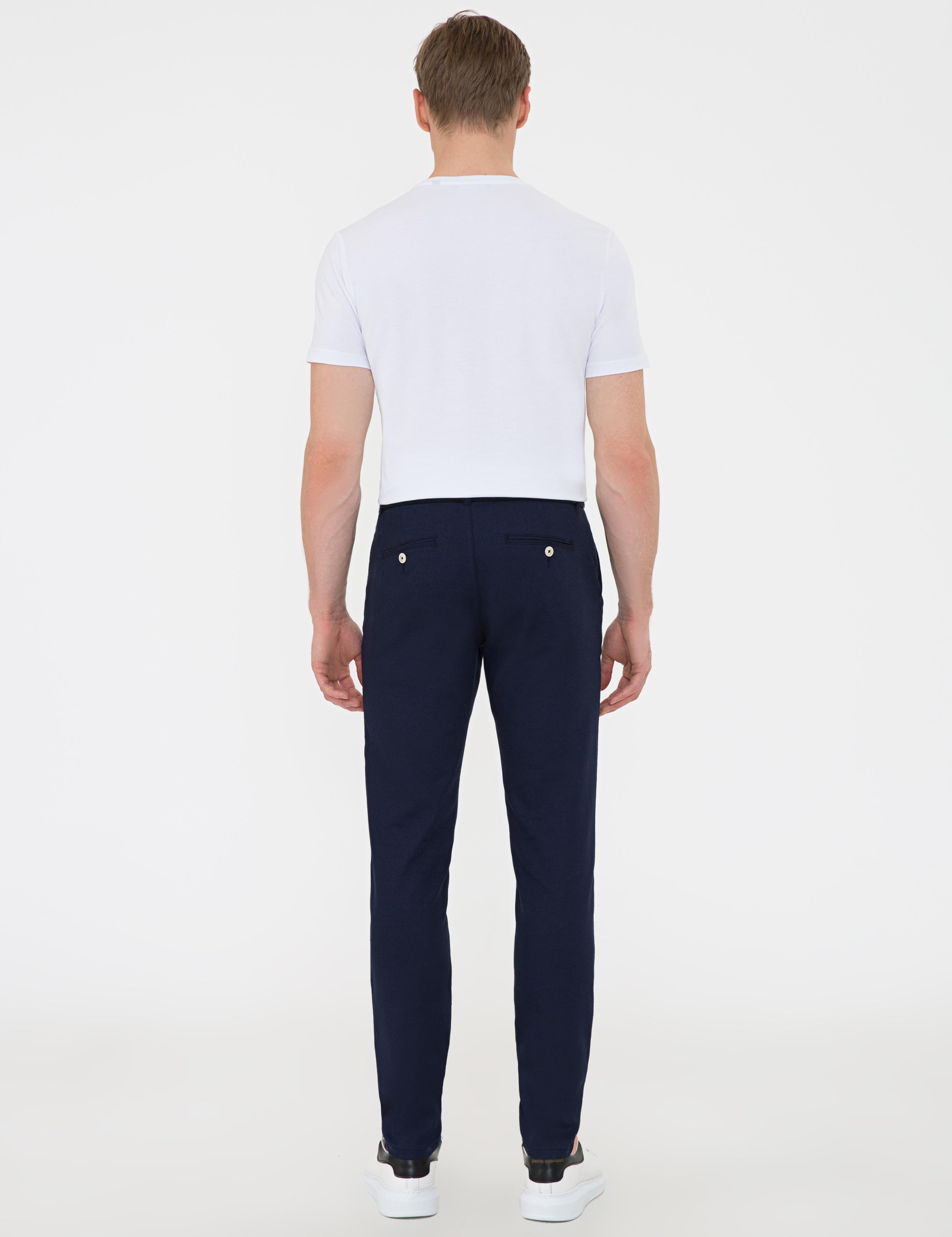 Açık Lacivert Slim Fit Keten Karışımlı Chino Pantolon