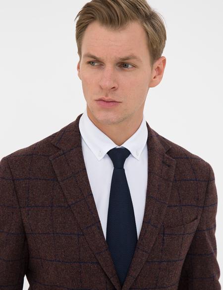 Ekose Bordo Slim Fit Ceket - 50228525020