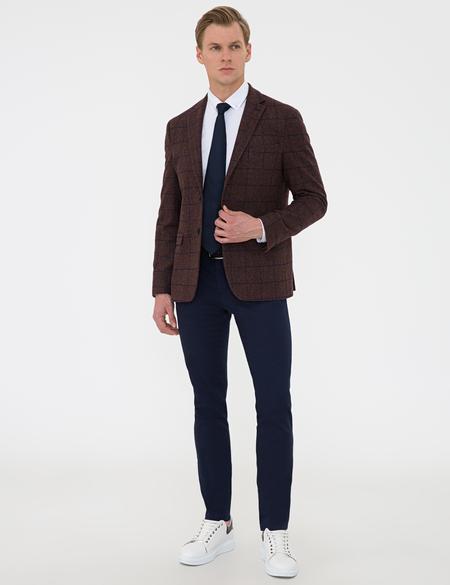 Ekose Bordo Slim Fit Ceket - 50228525020