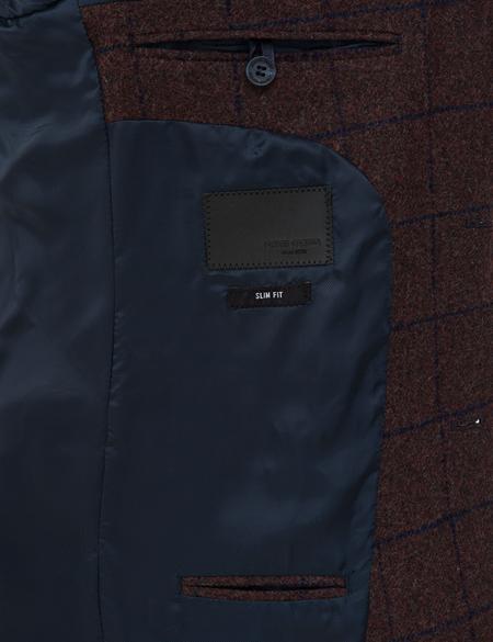 Ekose Bordo Slim Fit Ceket - 50228525020