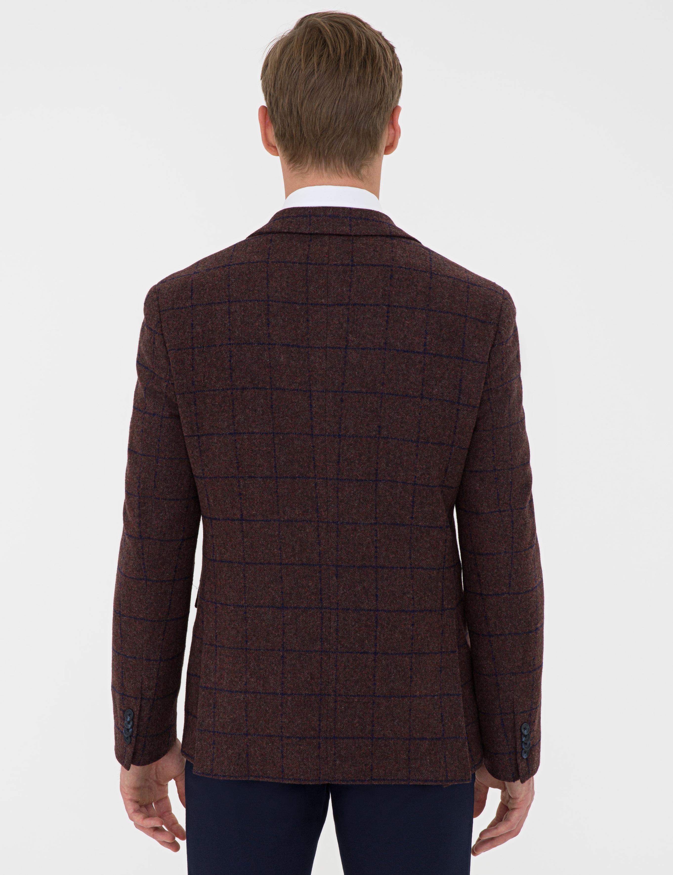 Ekose Bordo Slim Fit Ceket