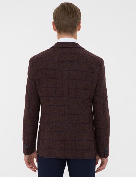 Ekose Bordo Slim Fit Ceket - 50228525020