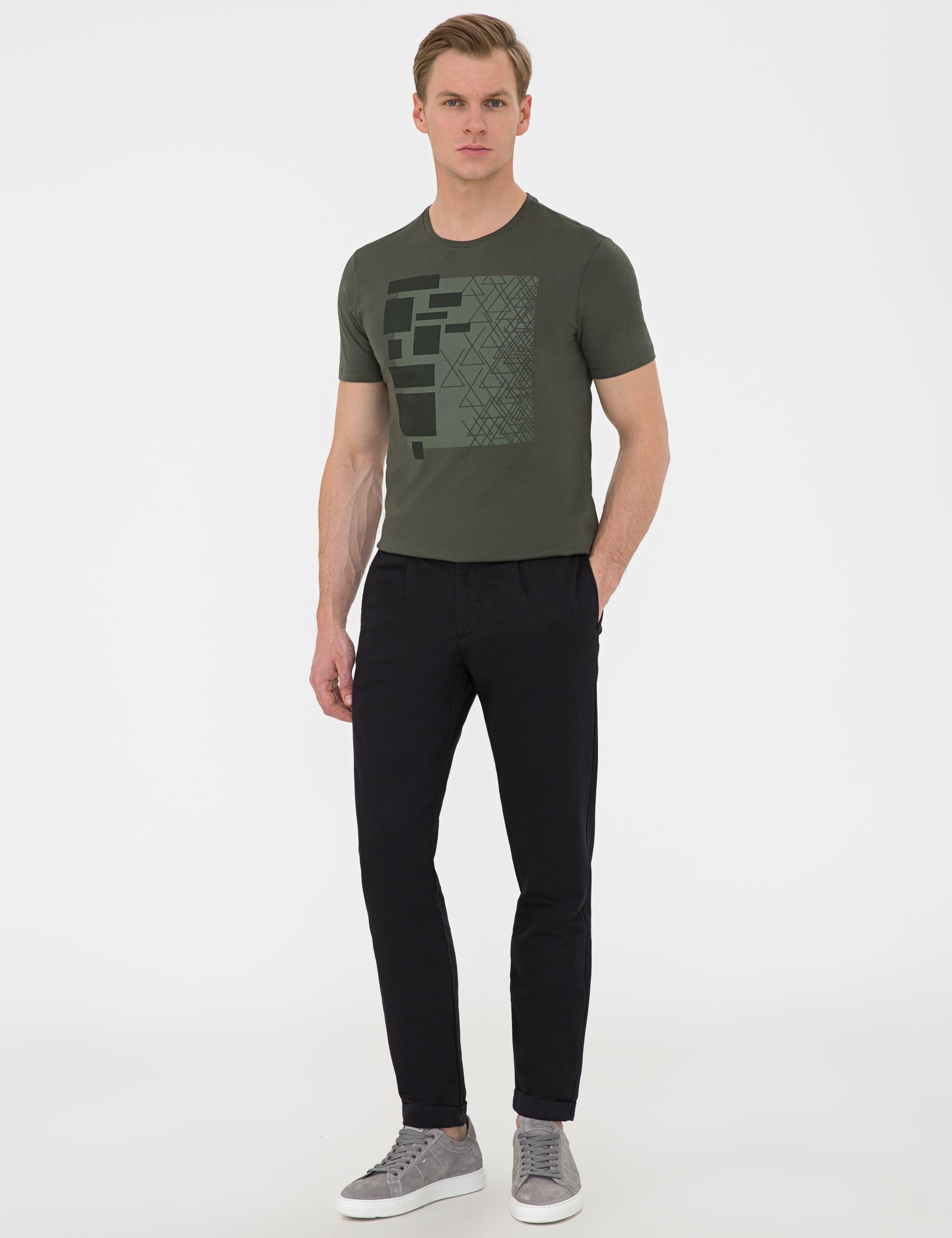 Siyah Carrot Fit Keten Karışımlı Kanvas Pantolon