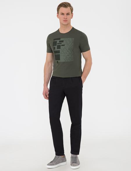 Siyah Carrot Fit Keten Karışımlı Kanvas Pantolon - 50233242157