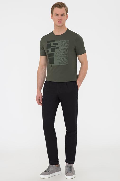 Siyah Carrot Fit Keten Karışımlı Kanvas Pantolon