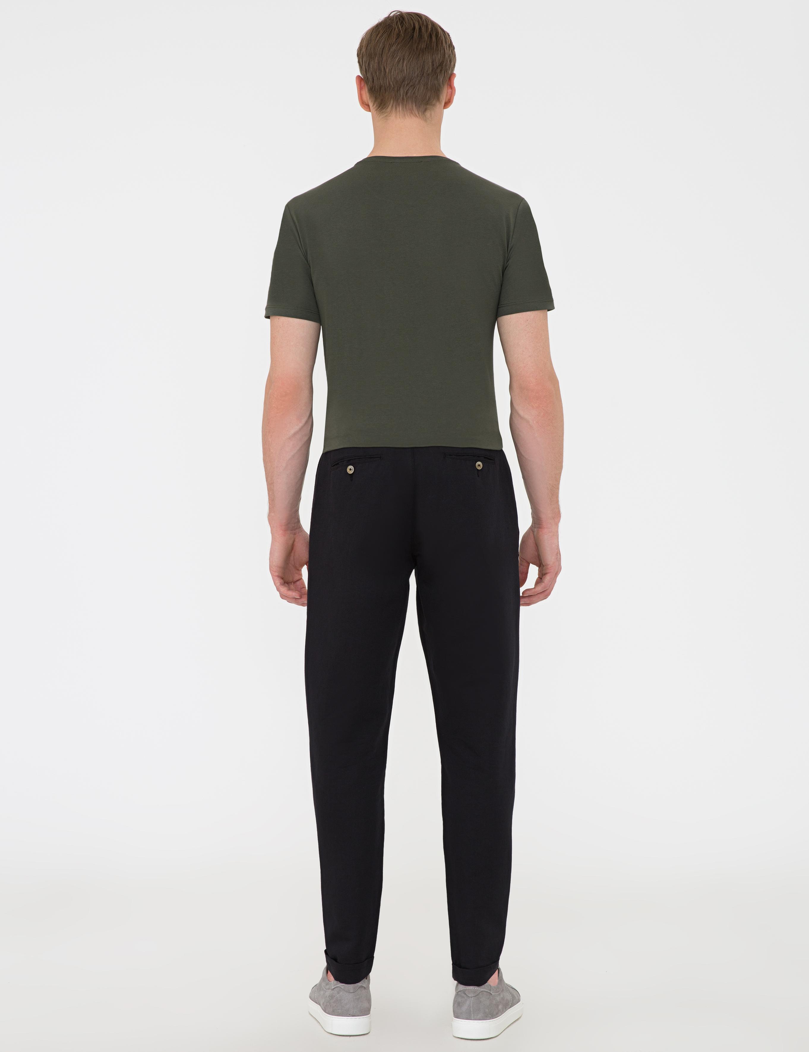 Siyah Carrot Fit Keten Karışımlı Kanvas Pantolon