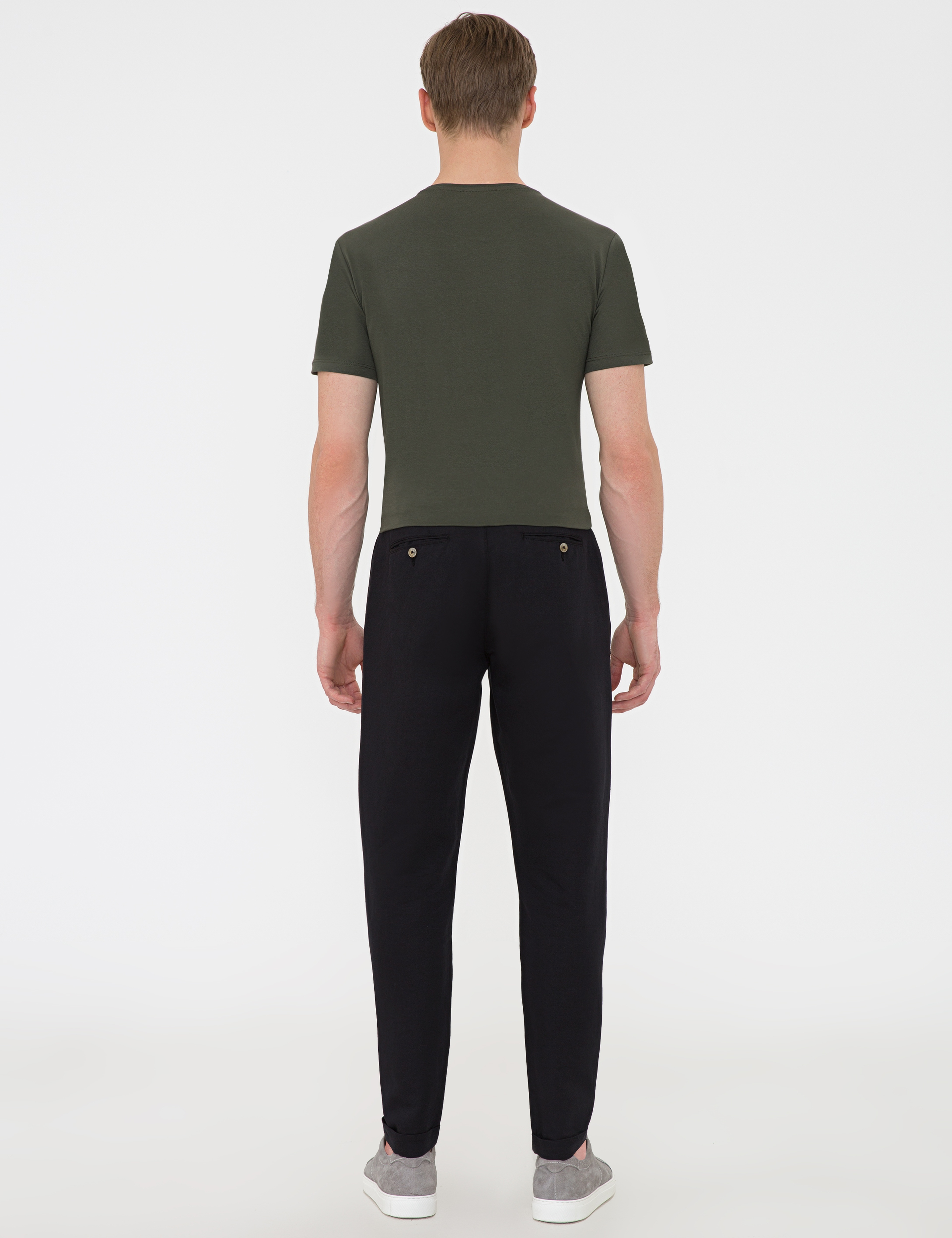 Siyah Carrot Fit Keten Karışımlı Kanvas Pantolon - Image 3