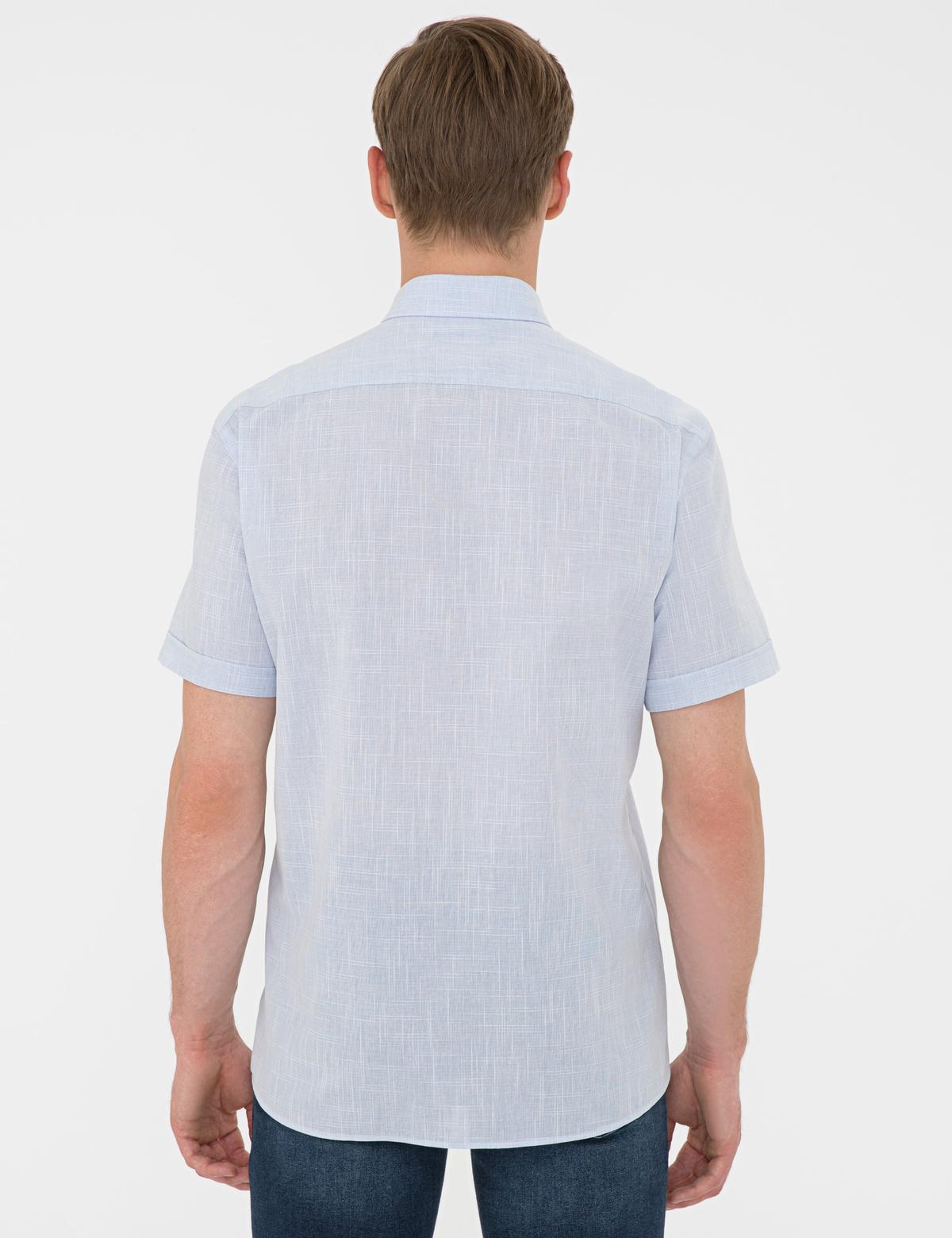 Açık Mavi Regular Fit Keten Görünümlü Kısa Kollu Gömlek - 50240388006