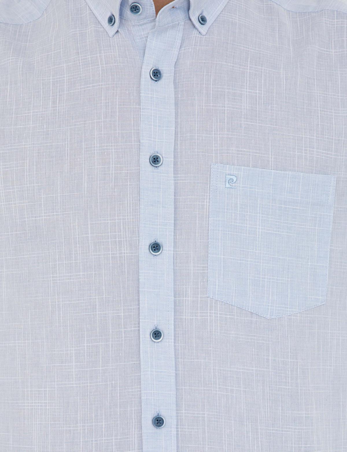 Açık Mavi Regular Fit Keten Görünümlü Kısa Kollu Gömlek - 50240388006