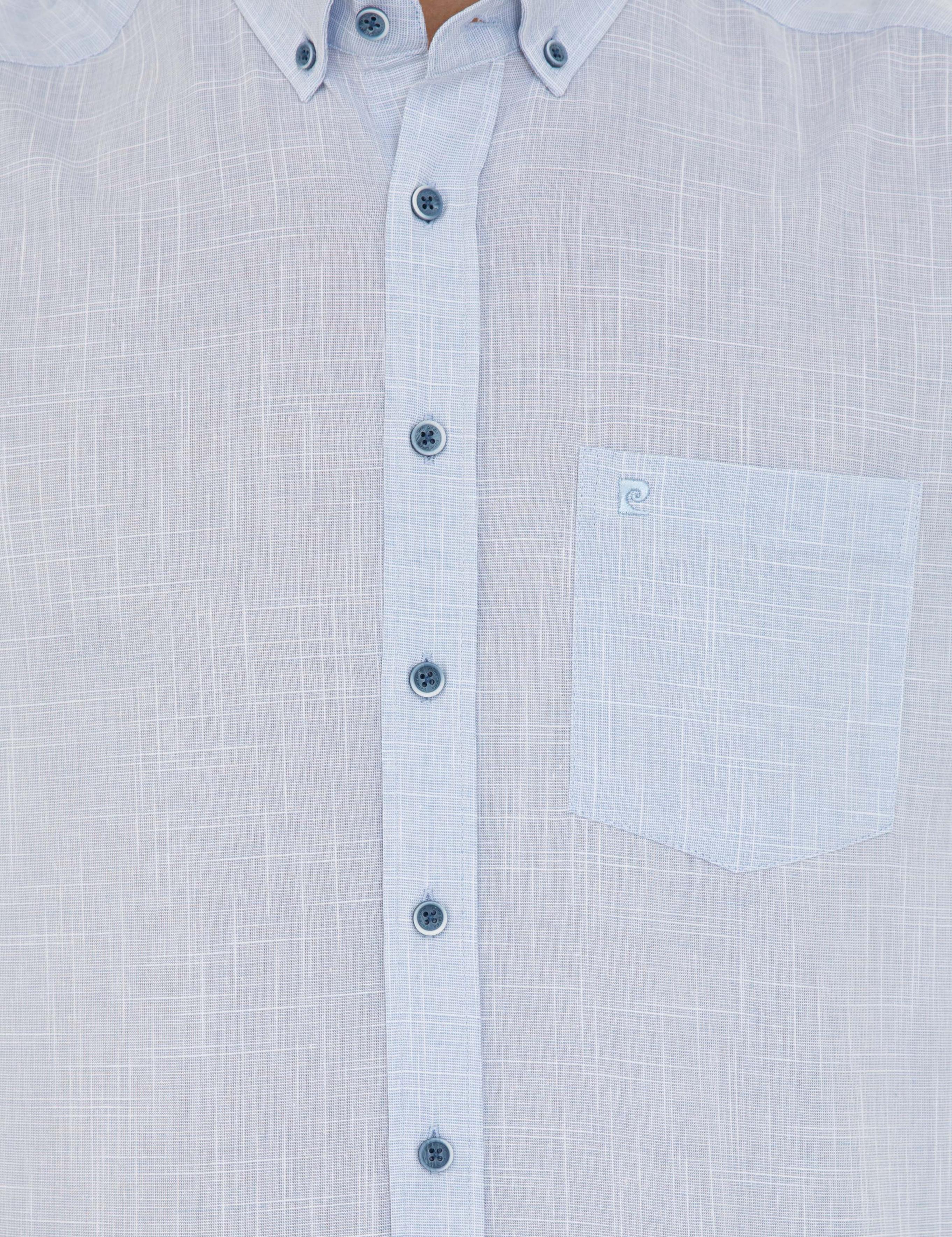 Açık Mavi Regular Fit Keten Görünümlü Kısa Kollu Gömlek