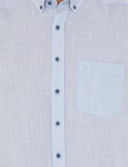 Açık Mavi Regular Fit Keten Görünümlü Kısa Kollu Gömlek - 50240388006