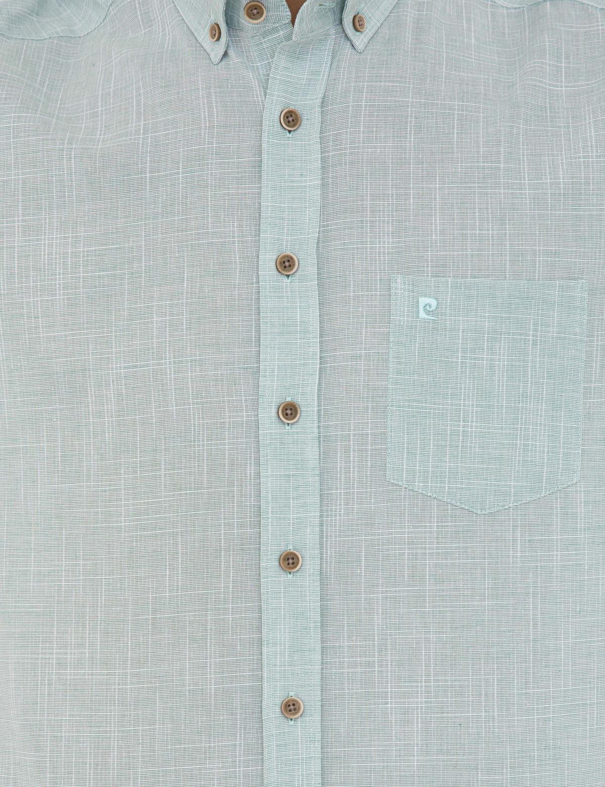 Yeşil Regular Fit Keten Görünümlü Kısa Kollu Gömlek - 50240388010