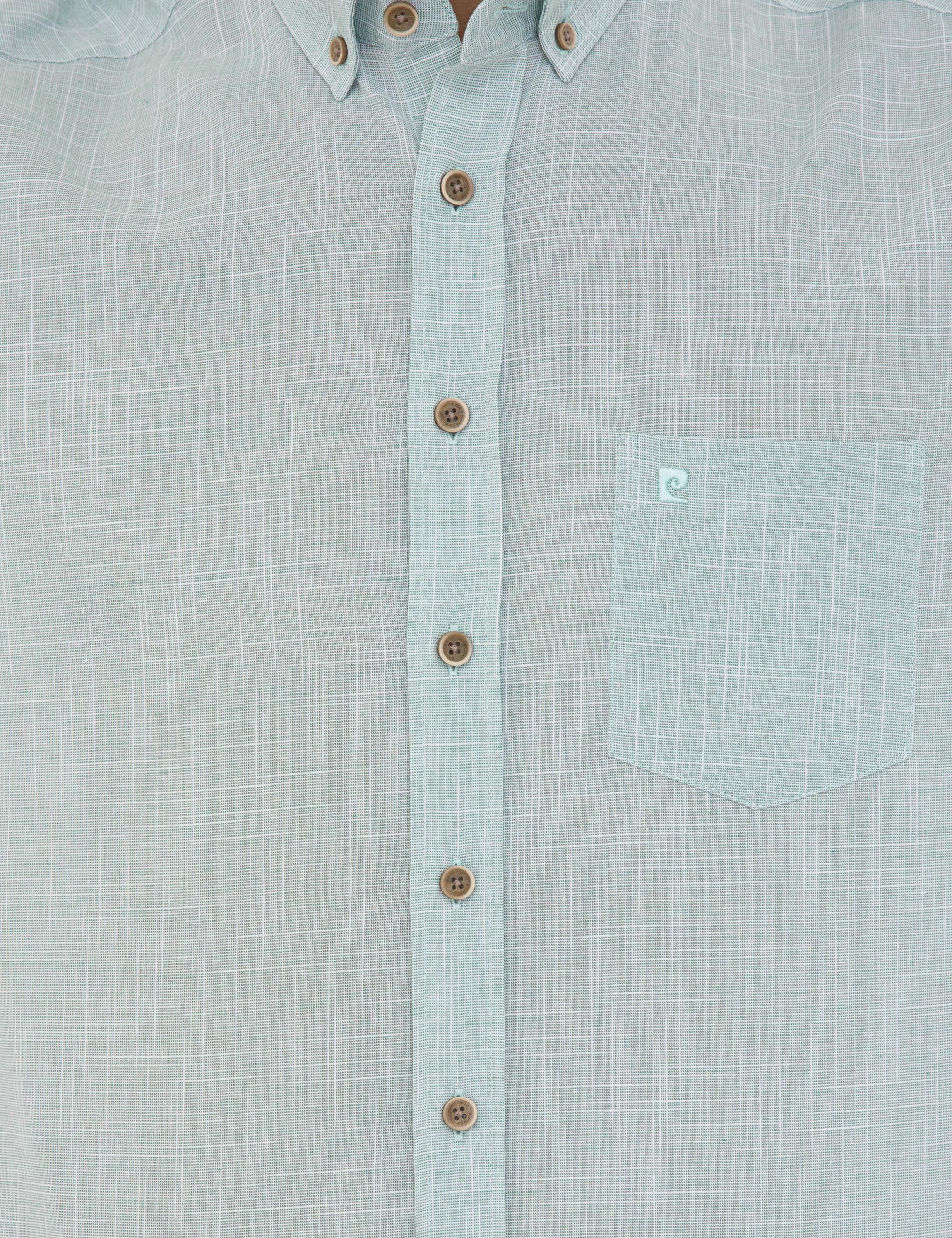 Yeşil Regular Fit Keten Görünümlü Kısa Kollu Gömlek