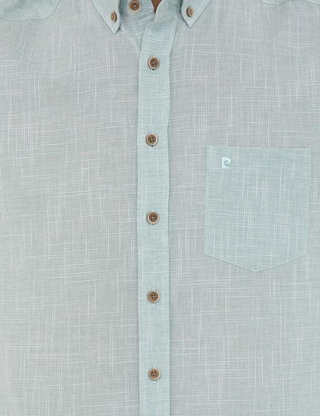 Yeşil Regular Fit Keten Görünümlü Kısa Kollu Gömlek - 50240388010