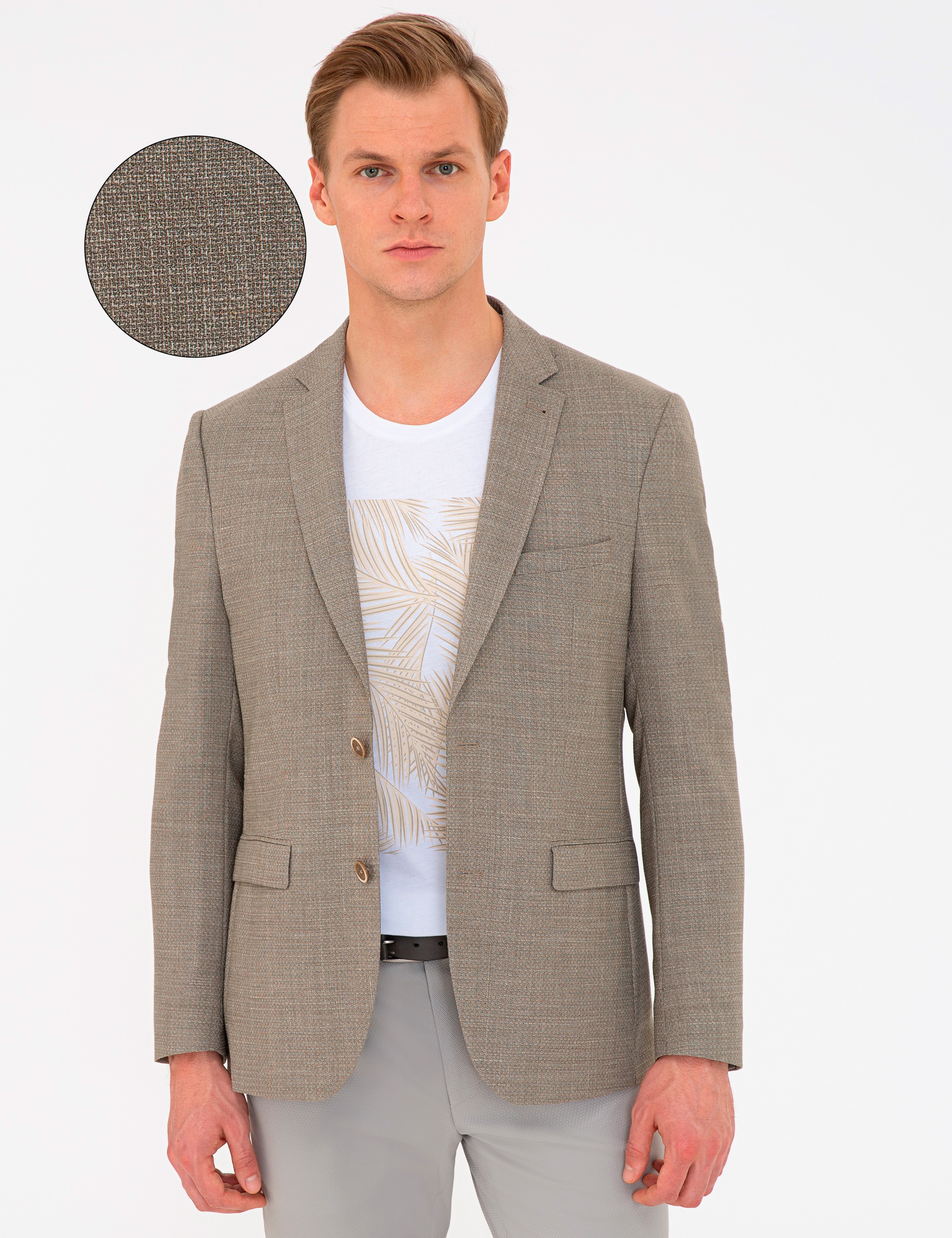 Açık Kahverengi Slim Fit Ceket - Image 1