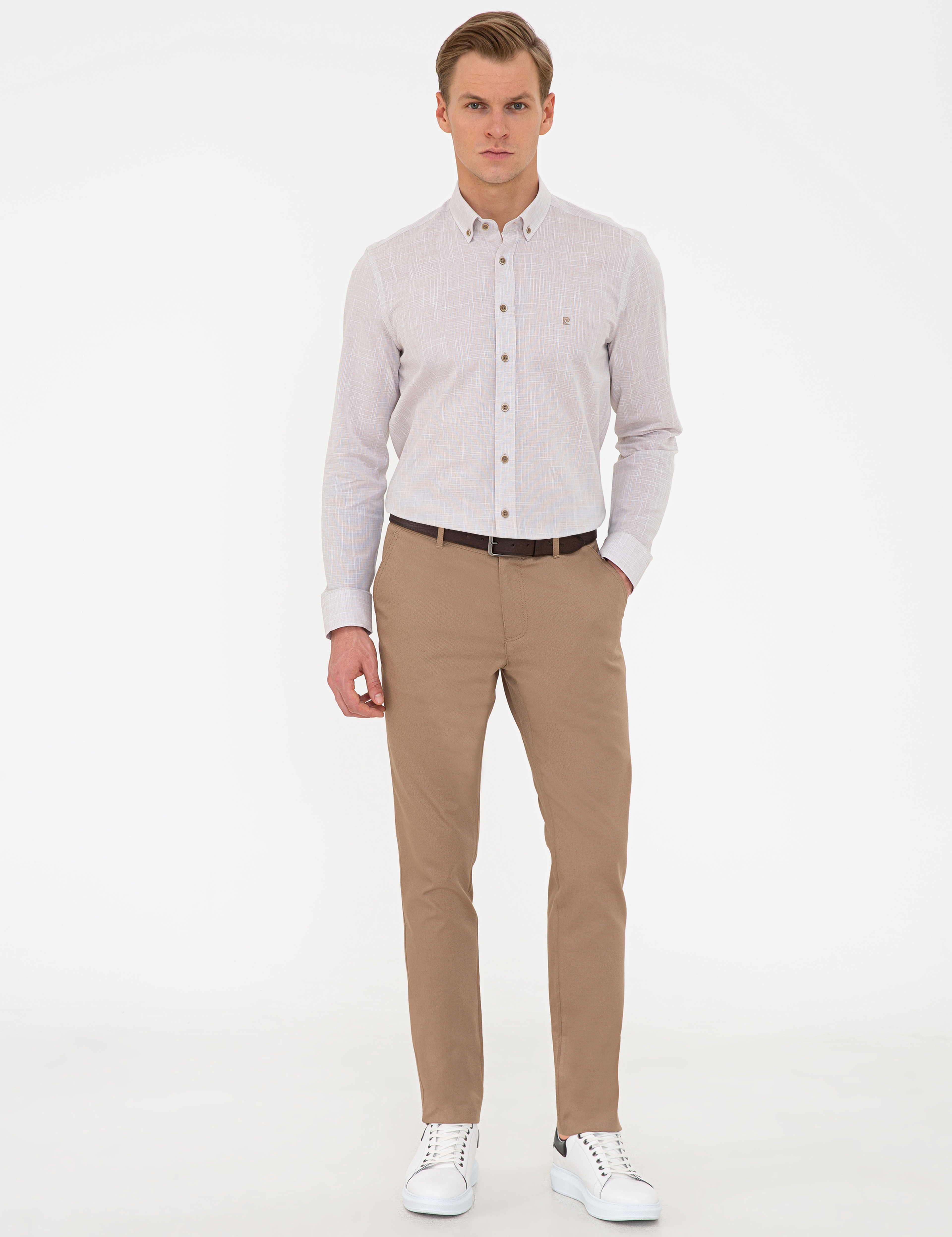 Vizon Slim Fit Keten Karışımlı Chino Pantolon - Image 1