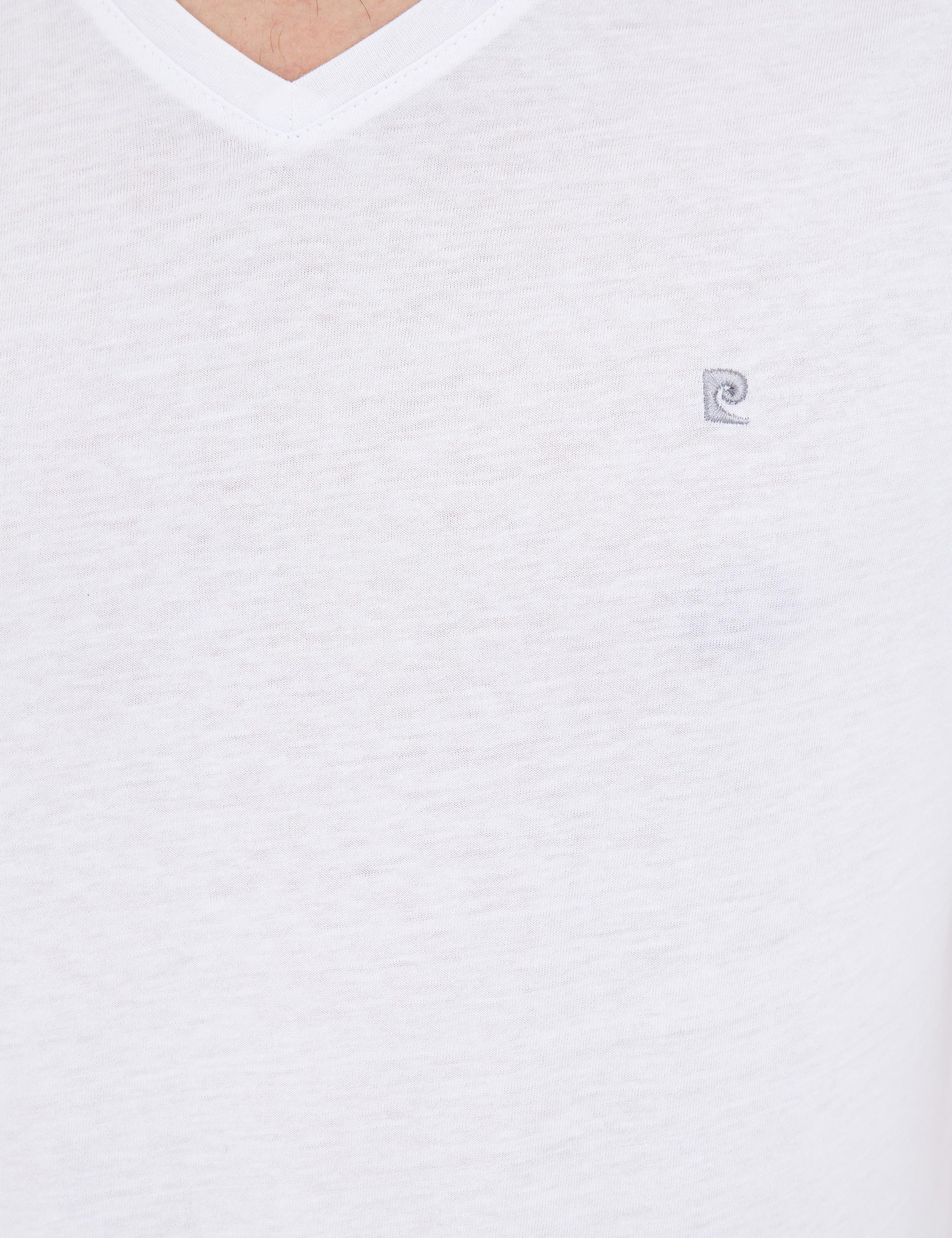 Beyaz Slim Fit Basic V Yaka Tişört