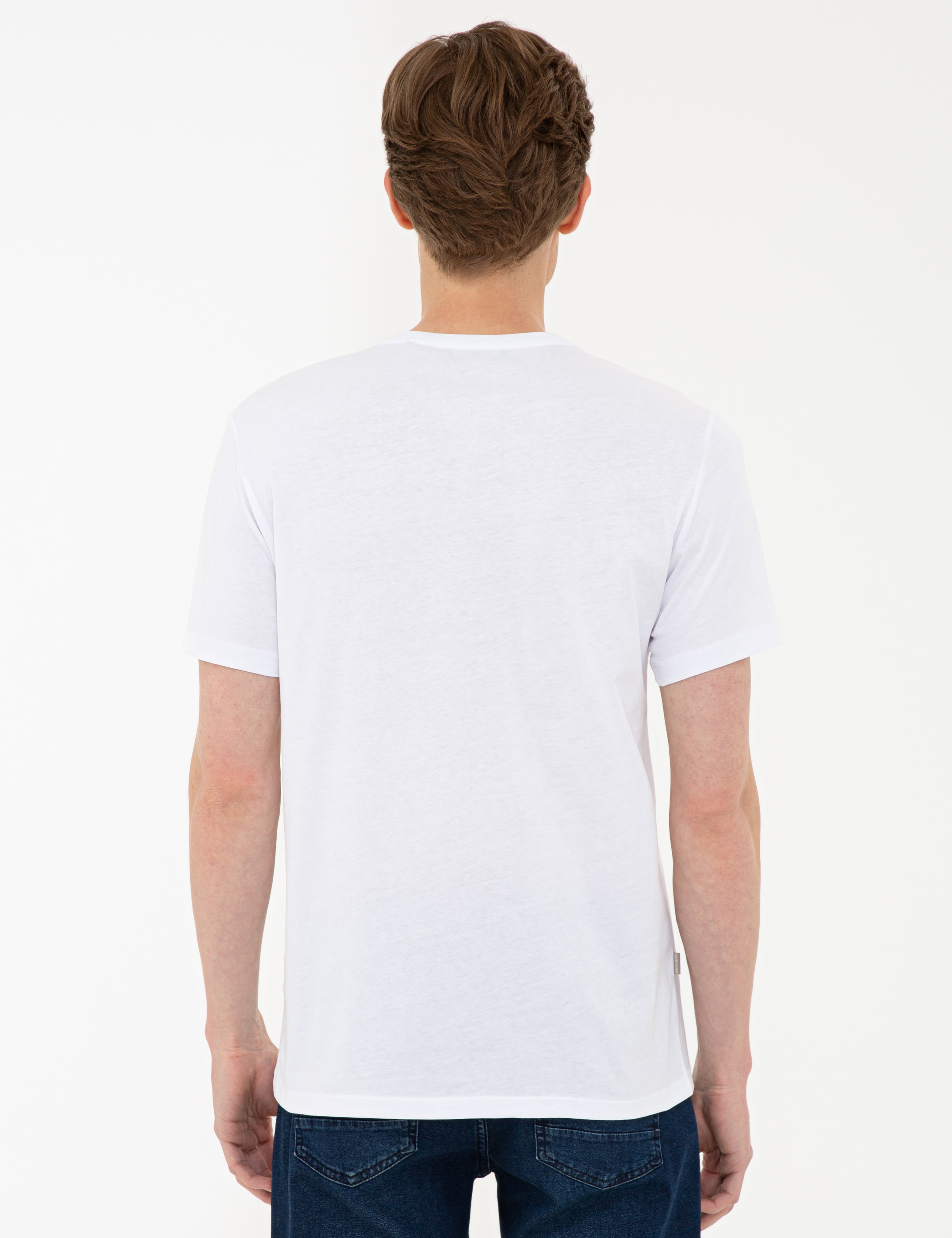 Beyaz Slim Fit Basic V Yaka Tişört - Image 3