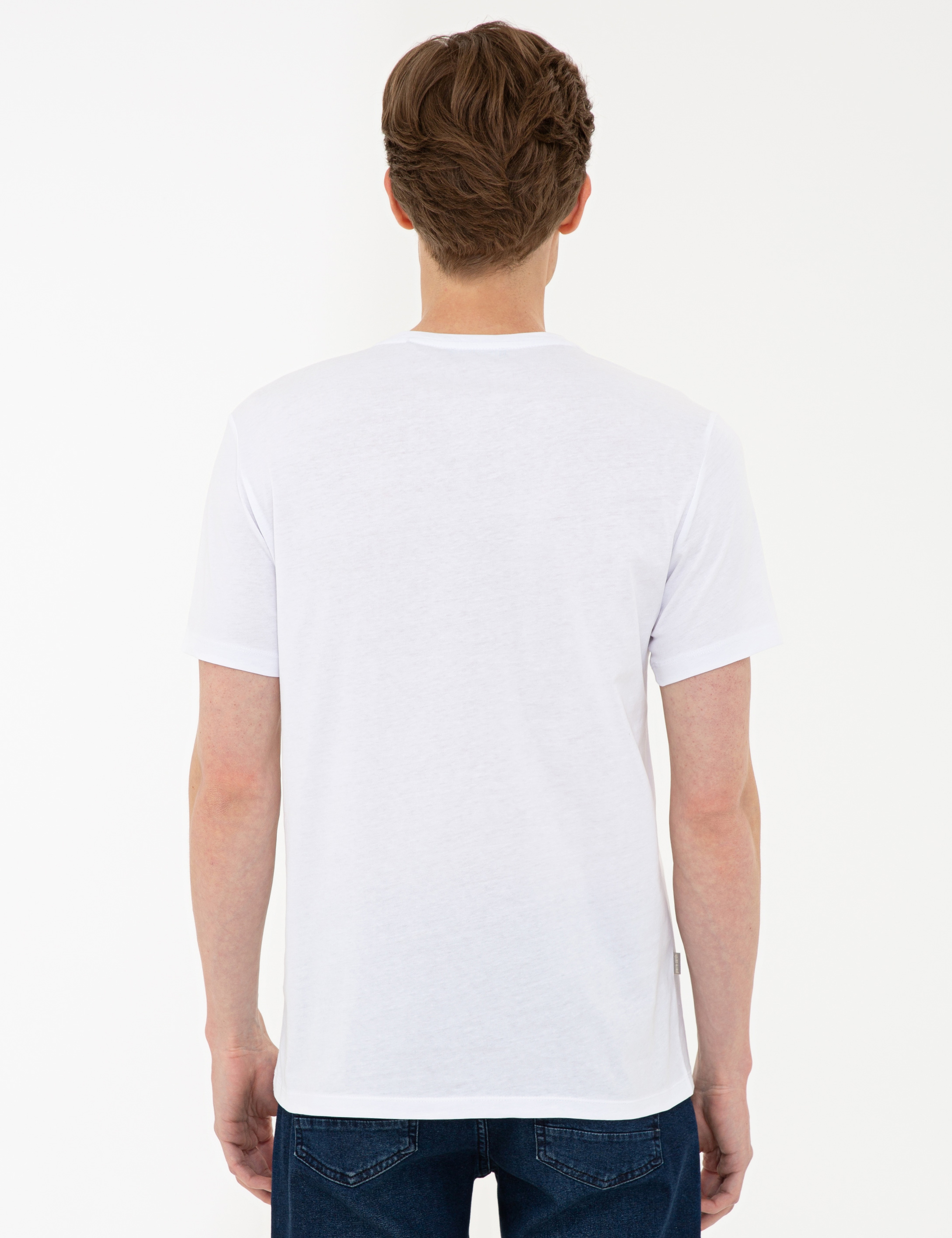 Beyaz Slim Fit Basic V Yaka Tişört