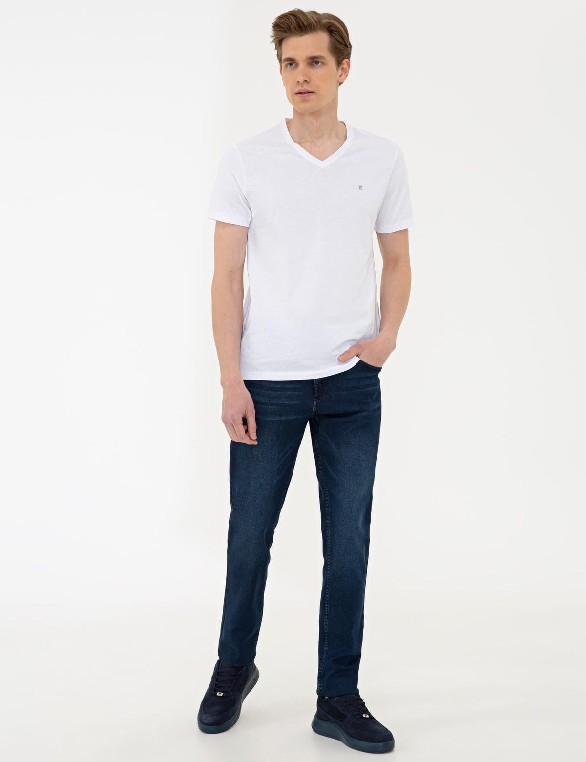 Beyaz Slim Fit Basic V Yaka Tişört - 50239846026