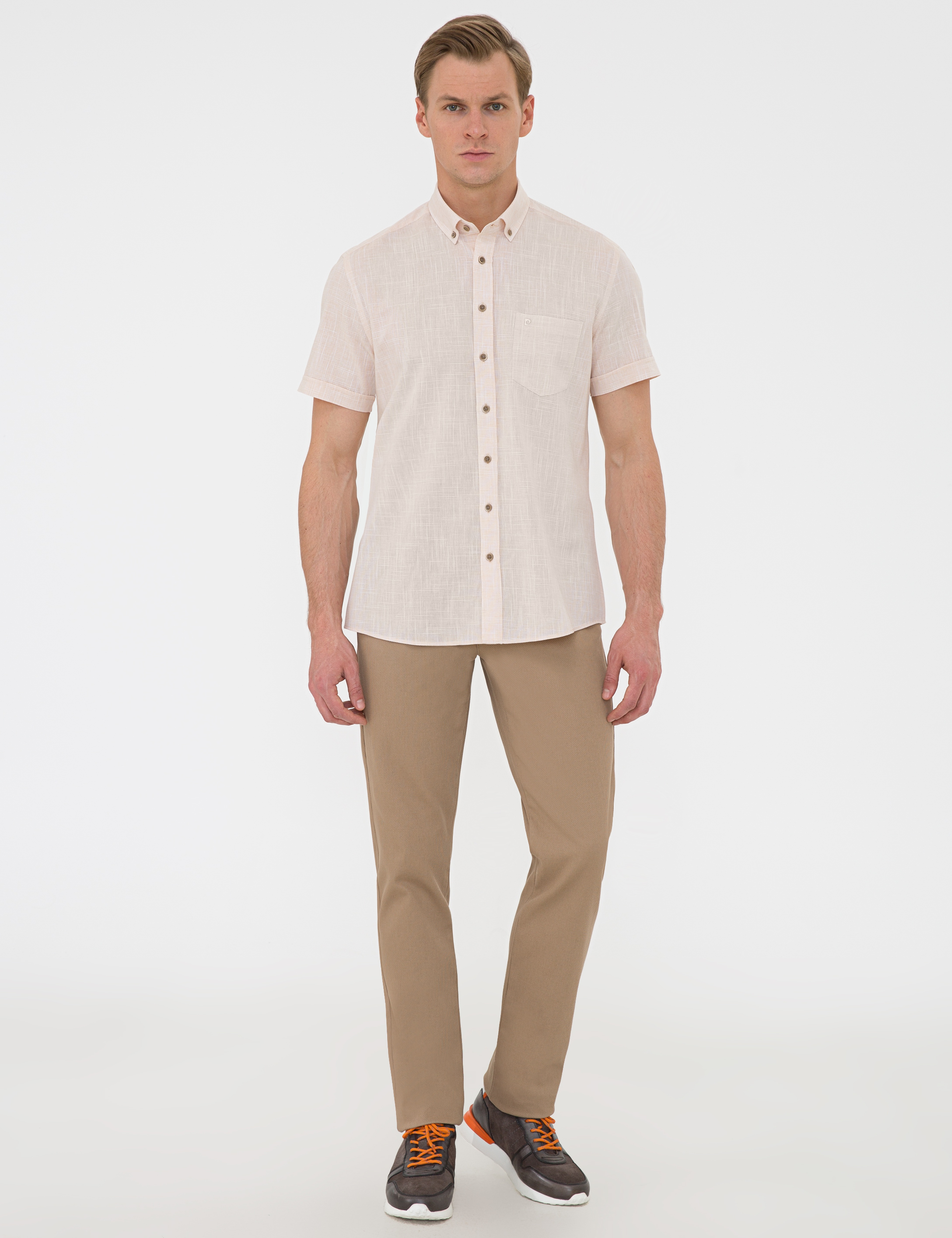 Açık Sarı Regular Fit Kısa Kollu Gömlek - Image 4