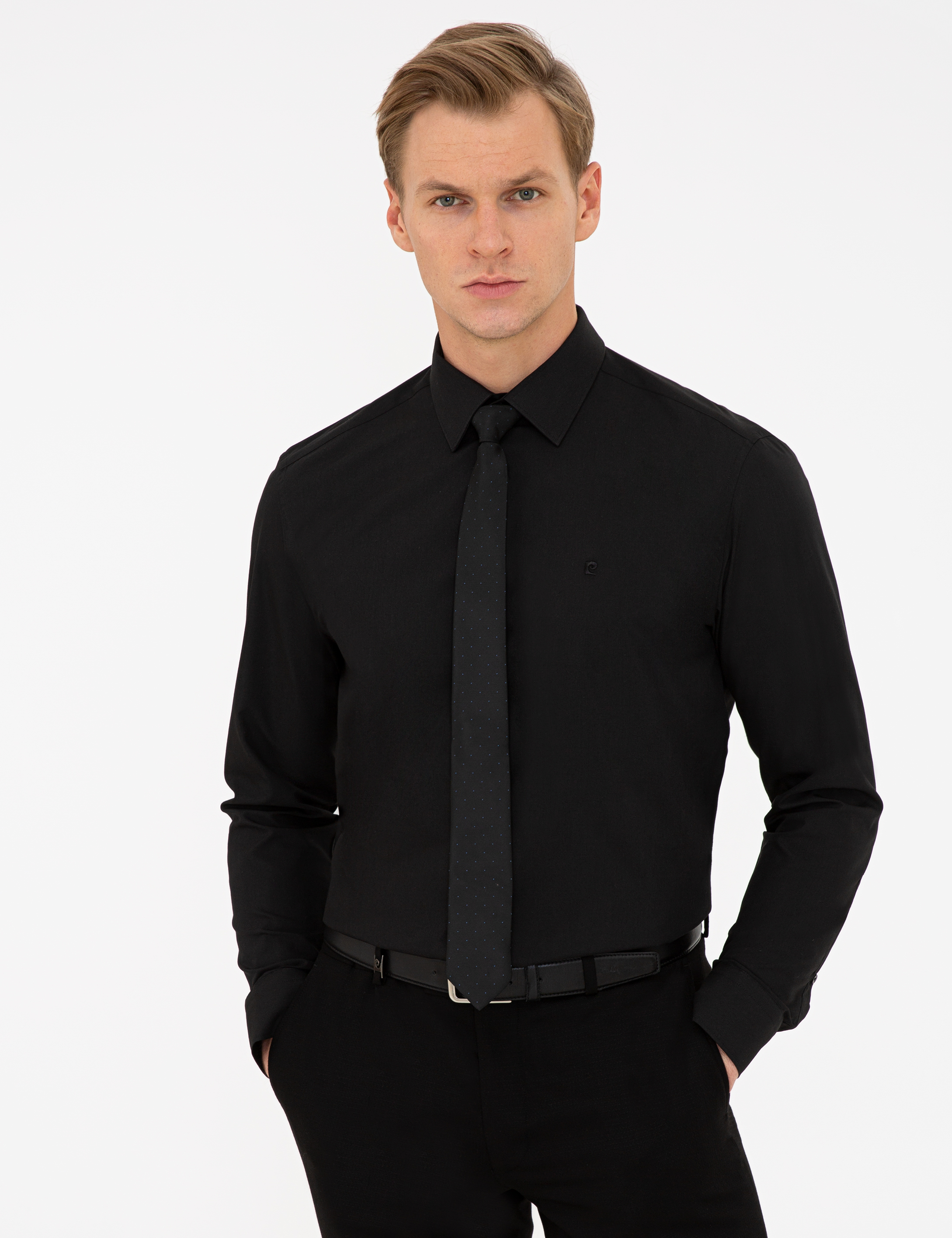 Siyah Regular Fit Basic Gömlek - Image 1
