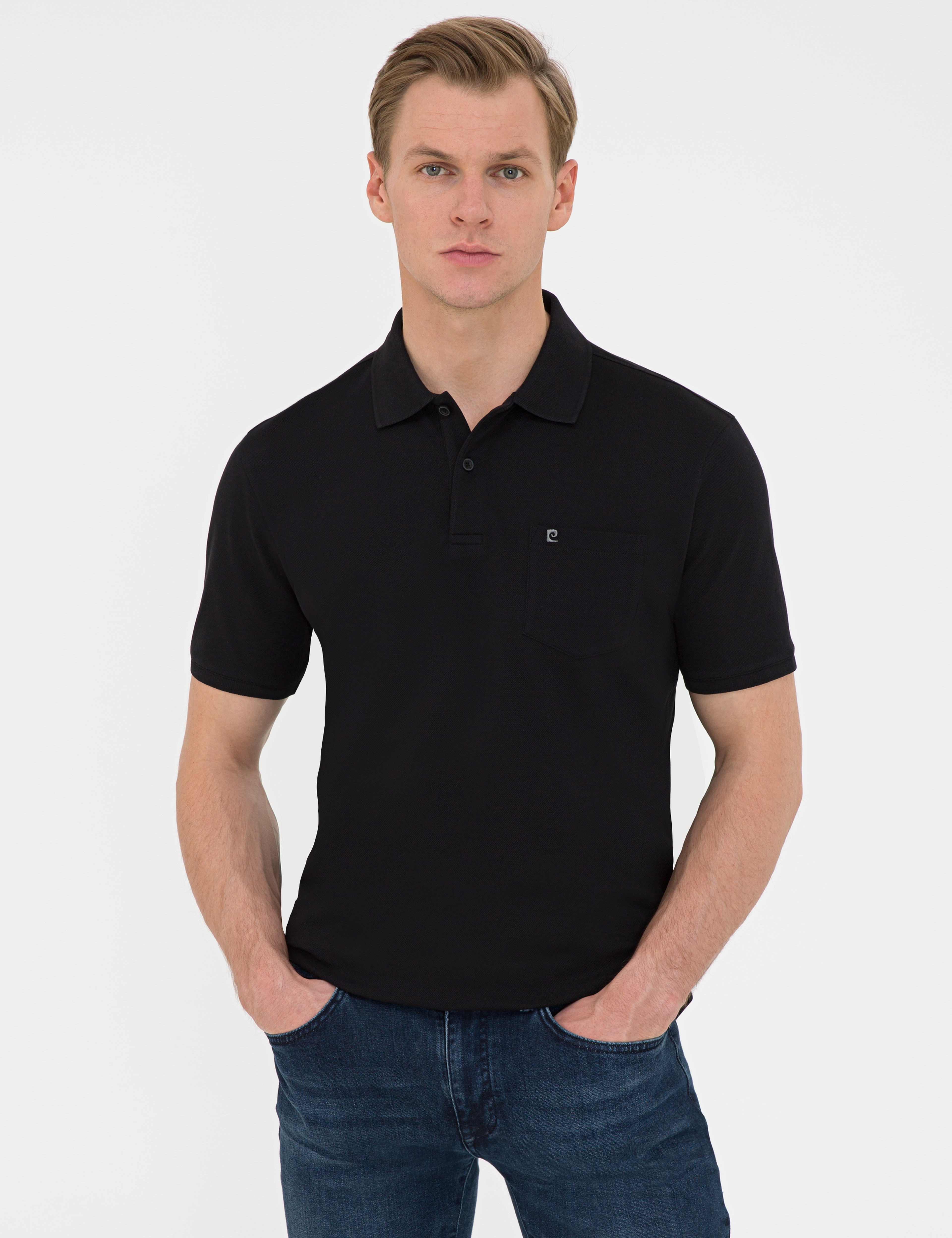 Siyah Regular Fit Basic Polo Yaka T-Shirt - Image 1
