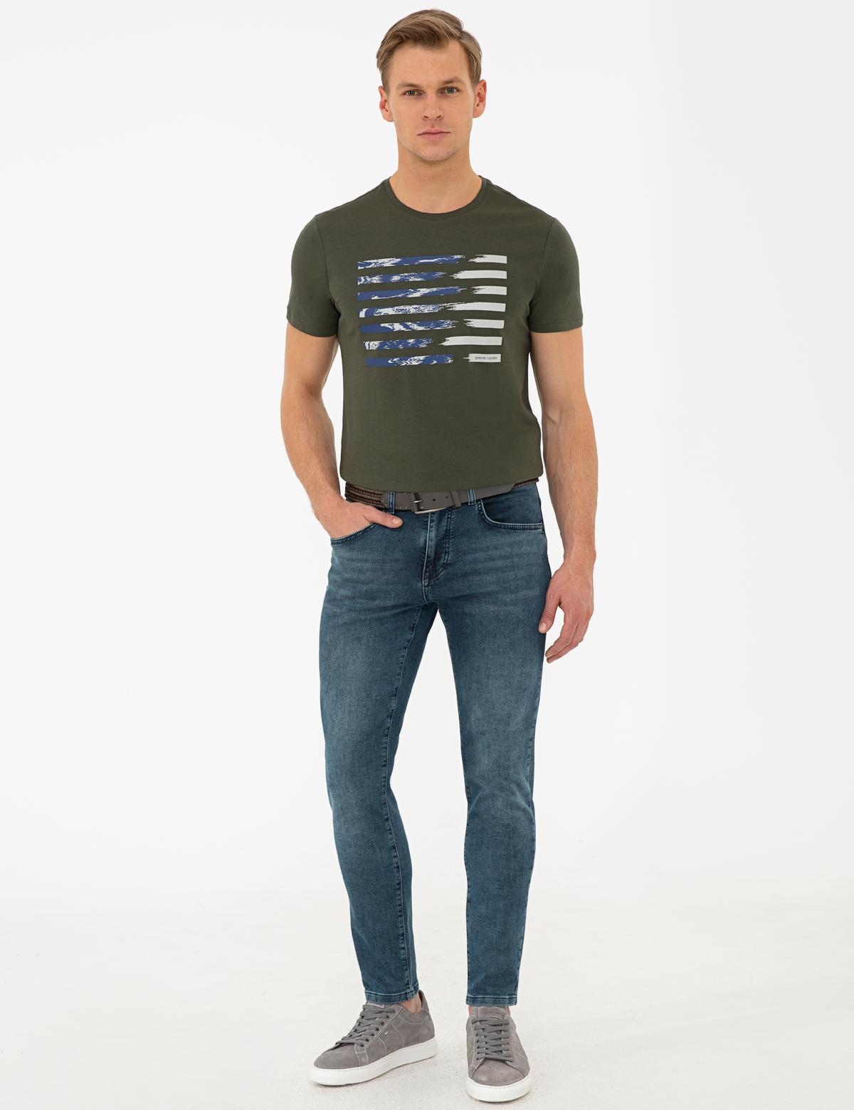 Haki Slim Fit Bisiklet Yaka T-Shirt - 50241486008