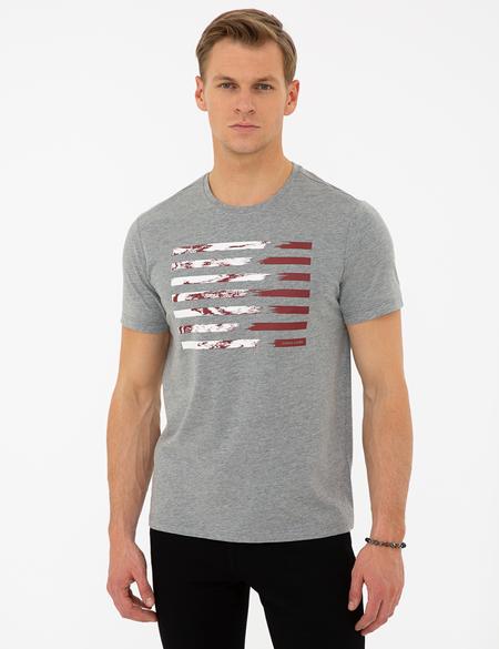 Gri Slim Fit Bisiklet Yaka T-Shirt - 50241486019