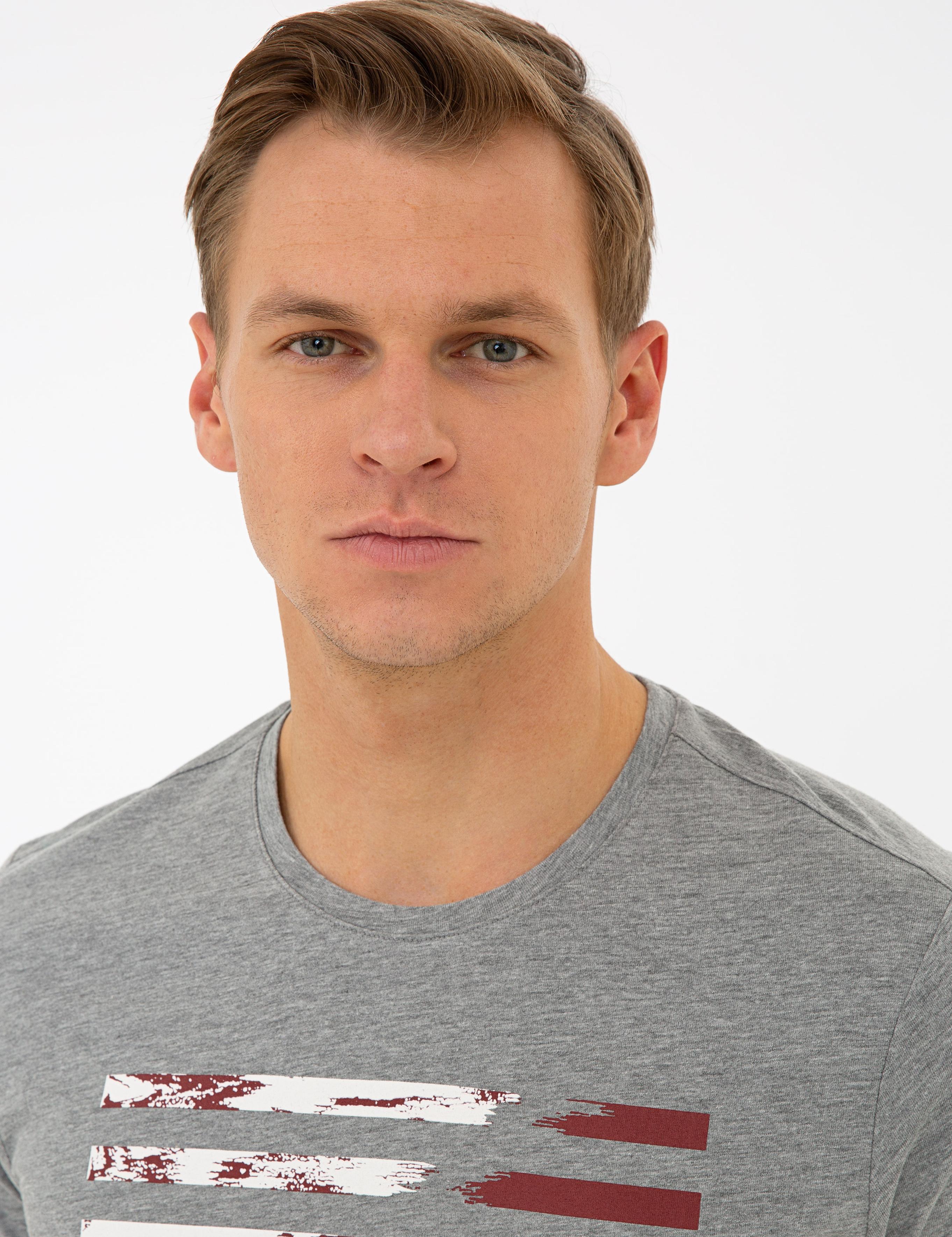 Gri Slim Fit Bisiklet Yaka T-Shirt