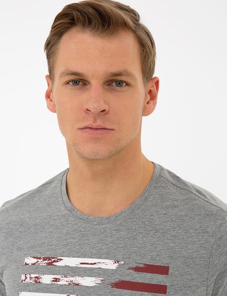 Gri Slim Fit Bisiklet Yaka T-Shirt - 50241486019