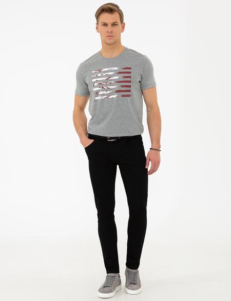 Gri Slim Fit Bisiklet Yaka T-Shirt - 50241486019