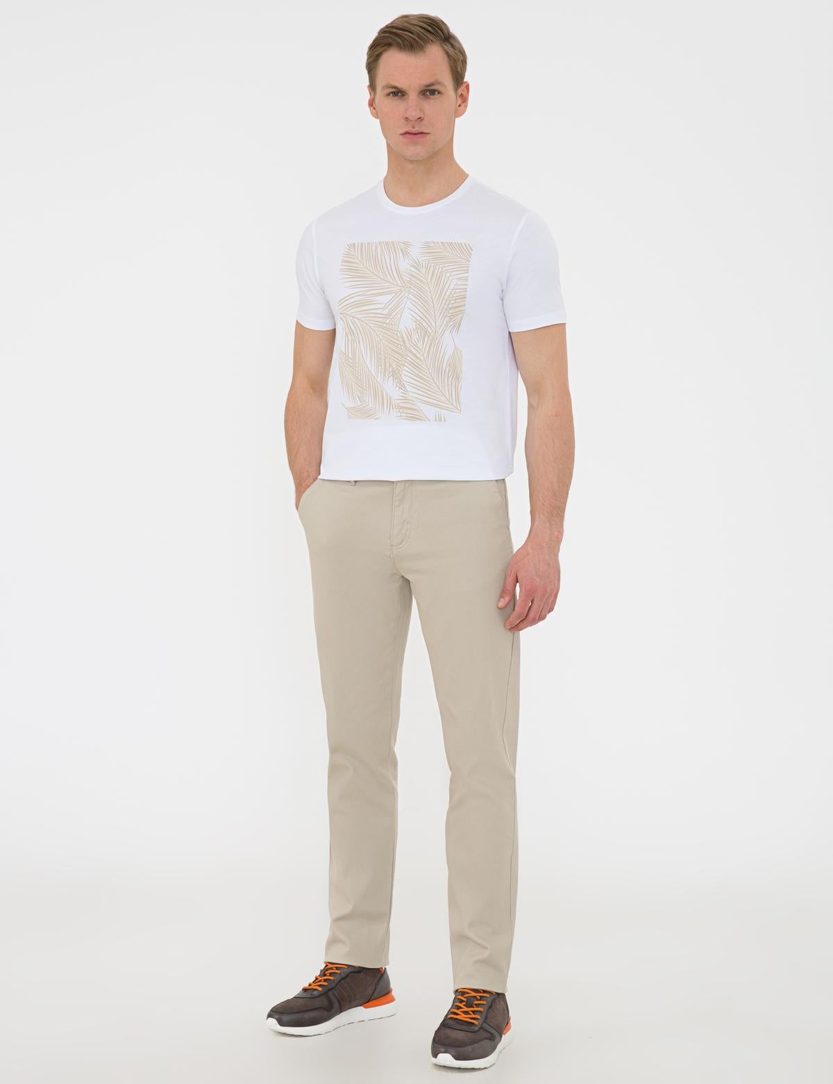 Beyaz Slim Fit Tişört - 50241487005