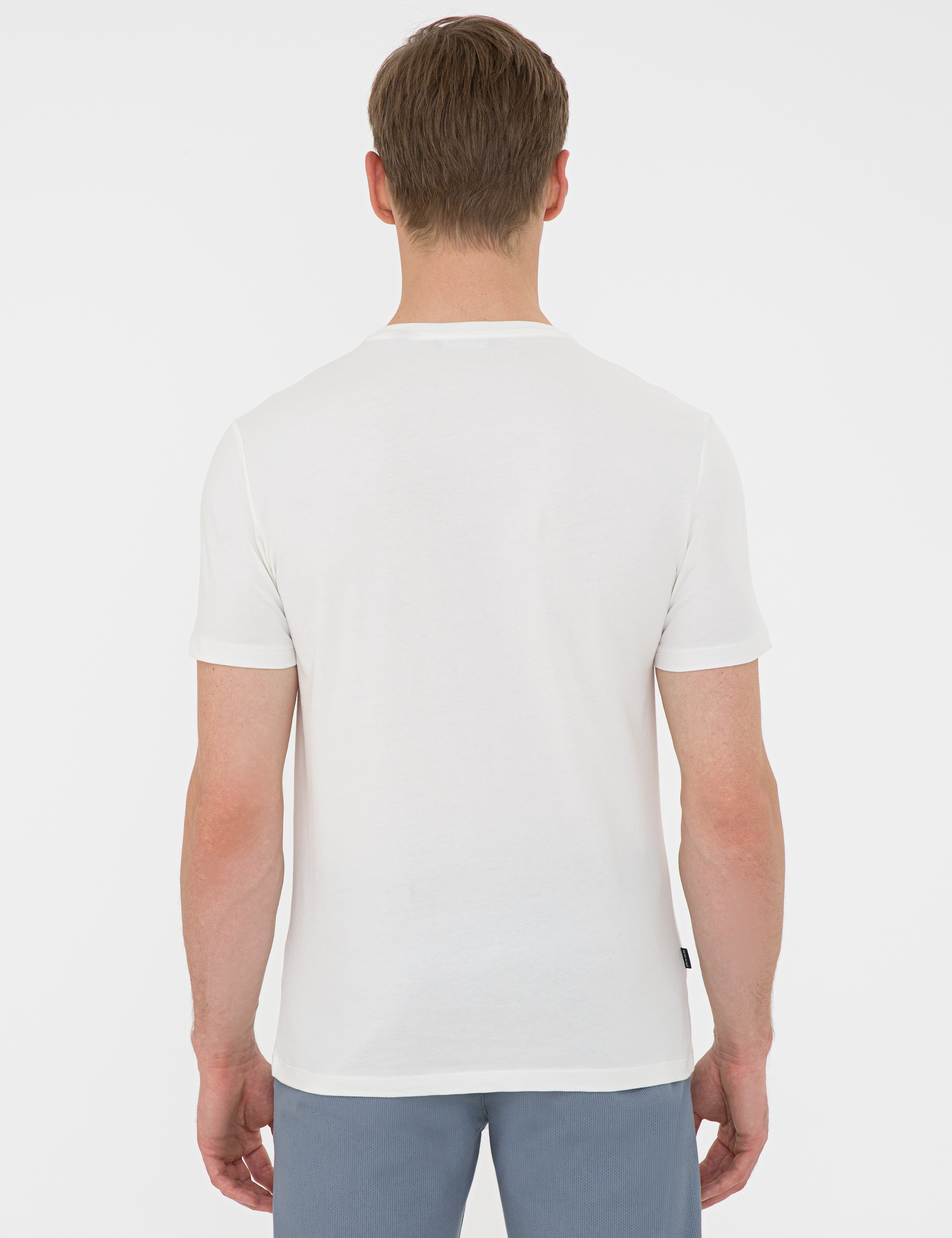 Ecru Slim Fit Bisiklet Yaka Tişört - Image 3