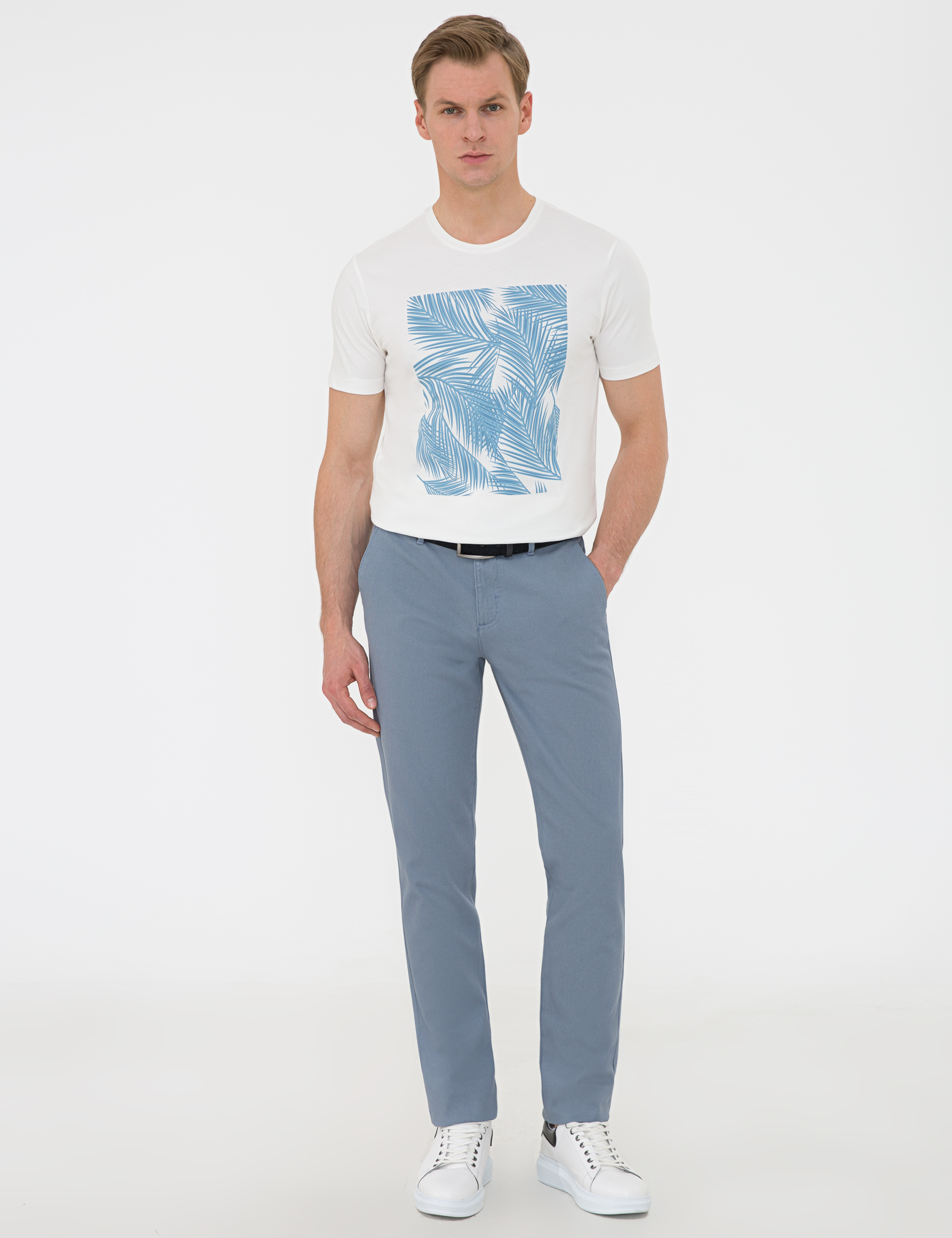Ecru Slim Fit Bisiklet Yaka Tişört