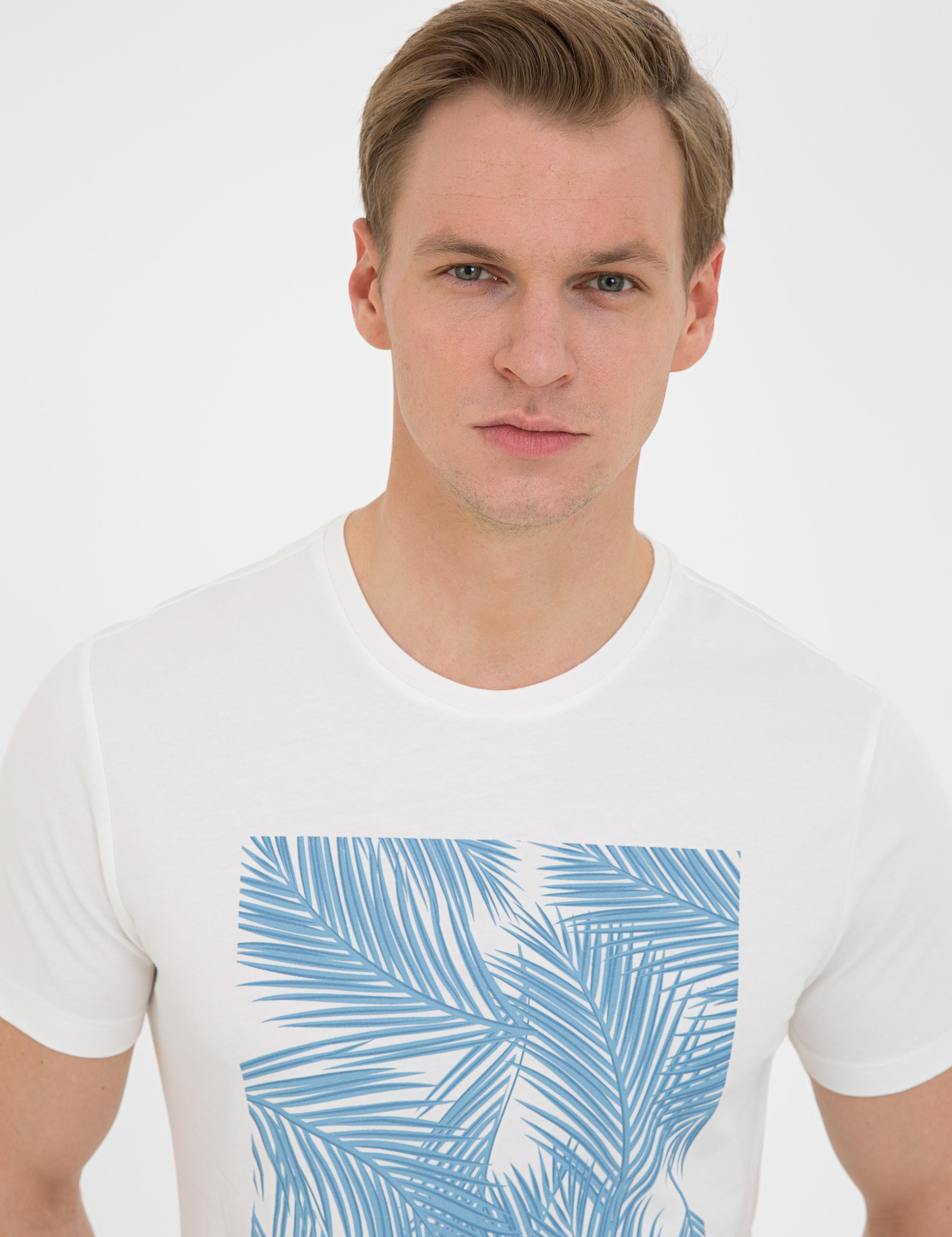 Ecru Slim Fit Bisiklet Yaka Tişört